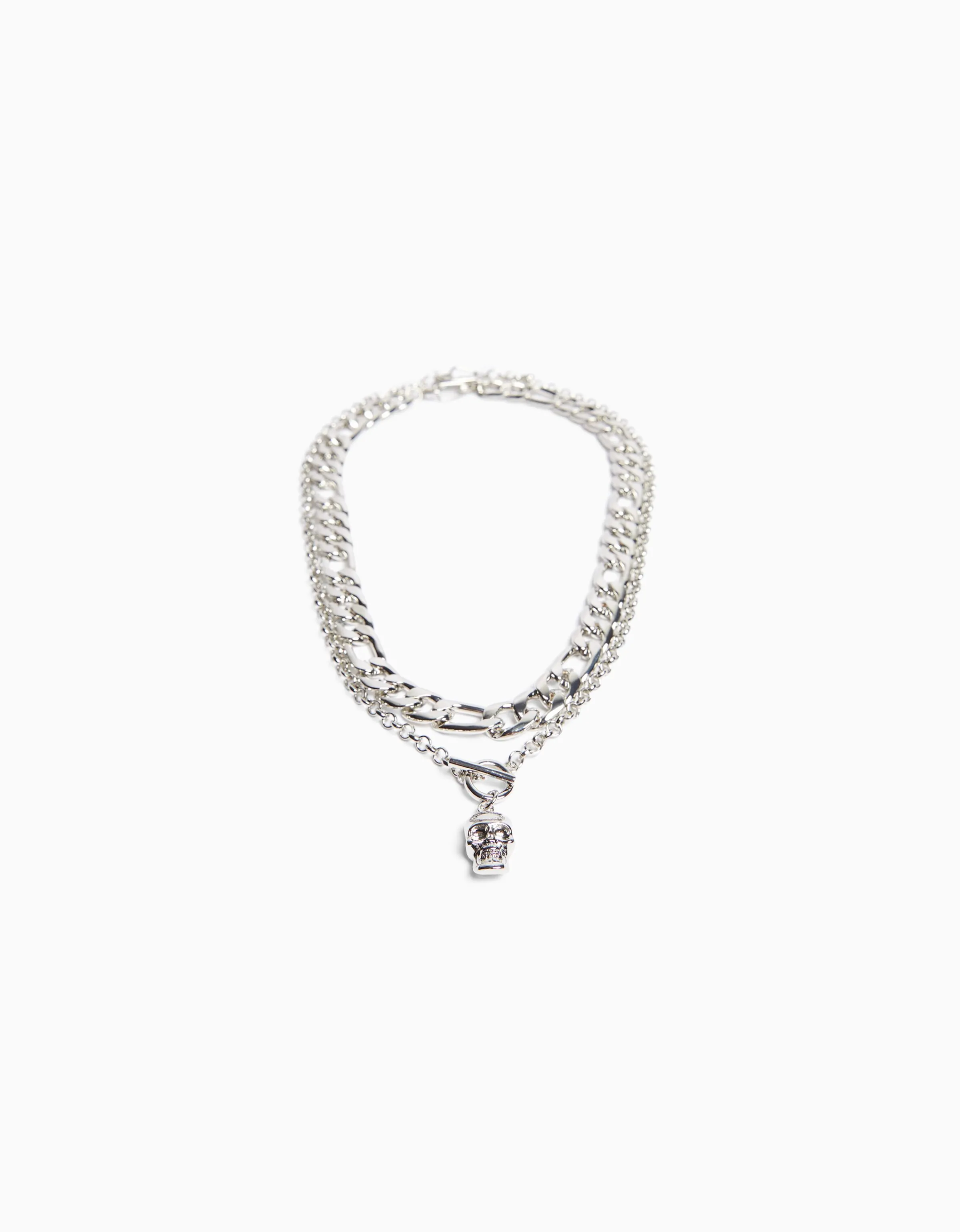 BERSHKA Collar calavera Plata Clearance