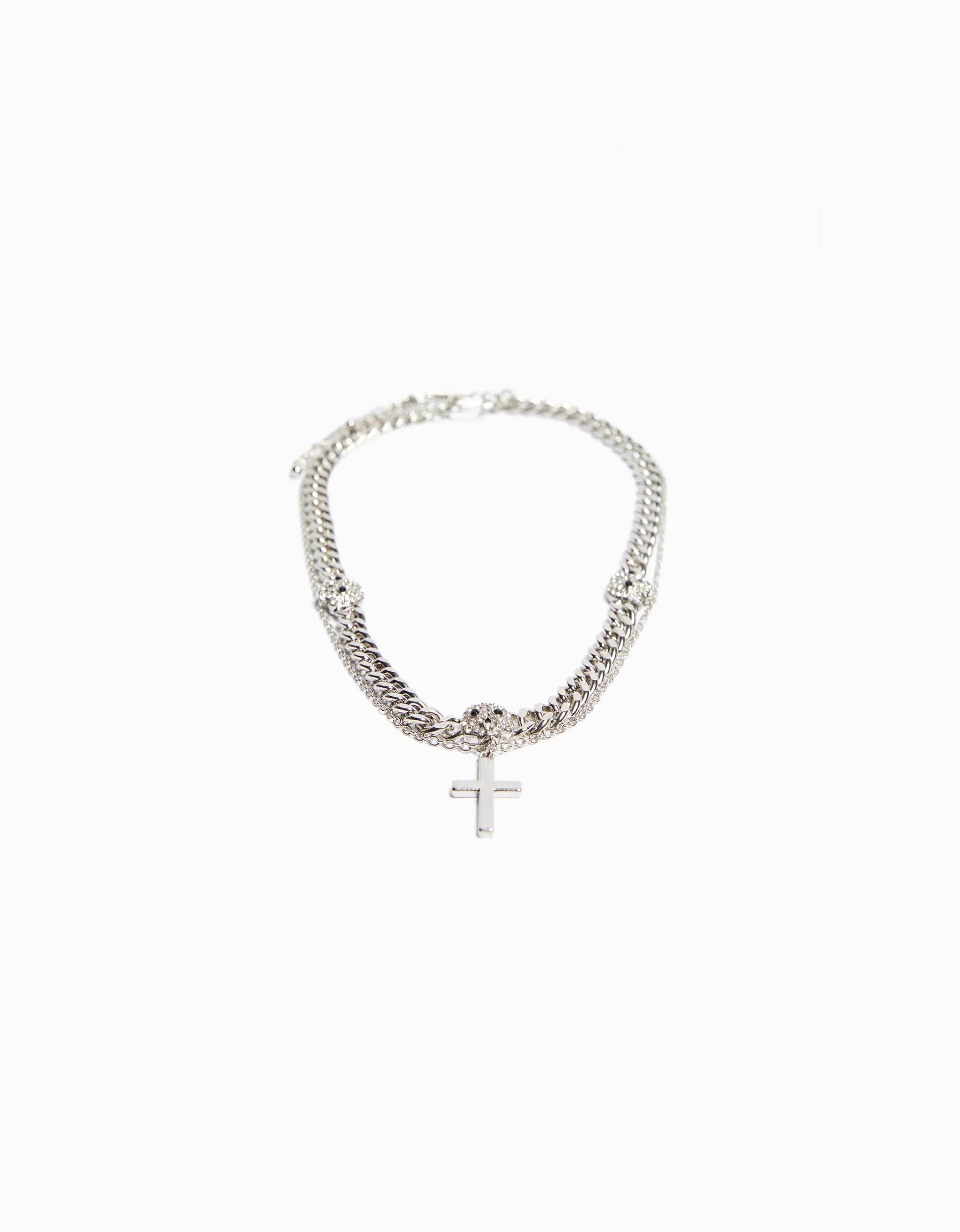 BERSHKA Collar calavera cruz Plata Online