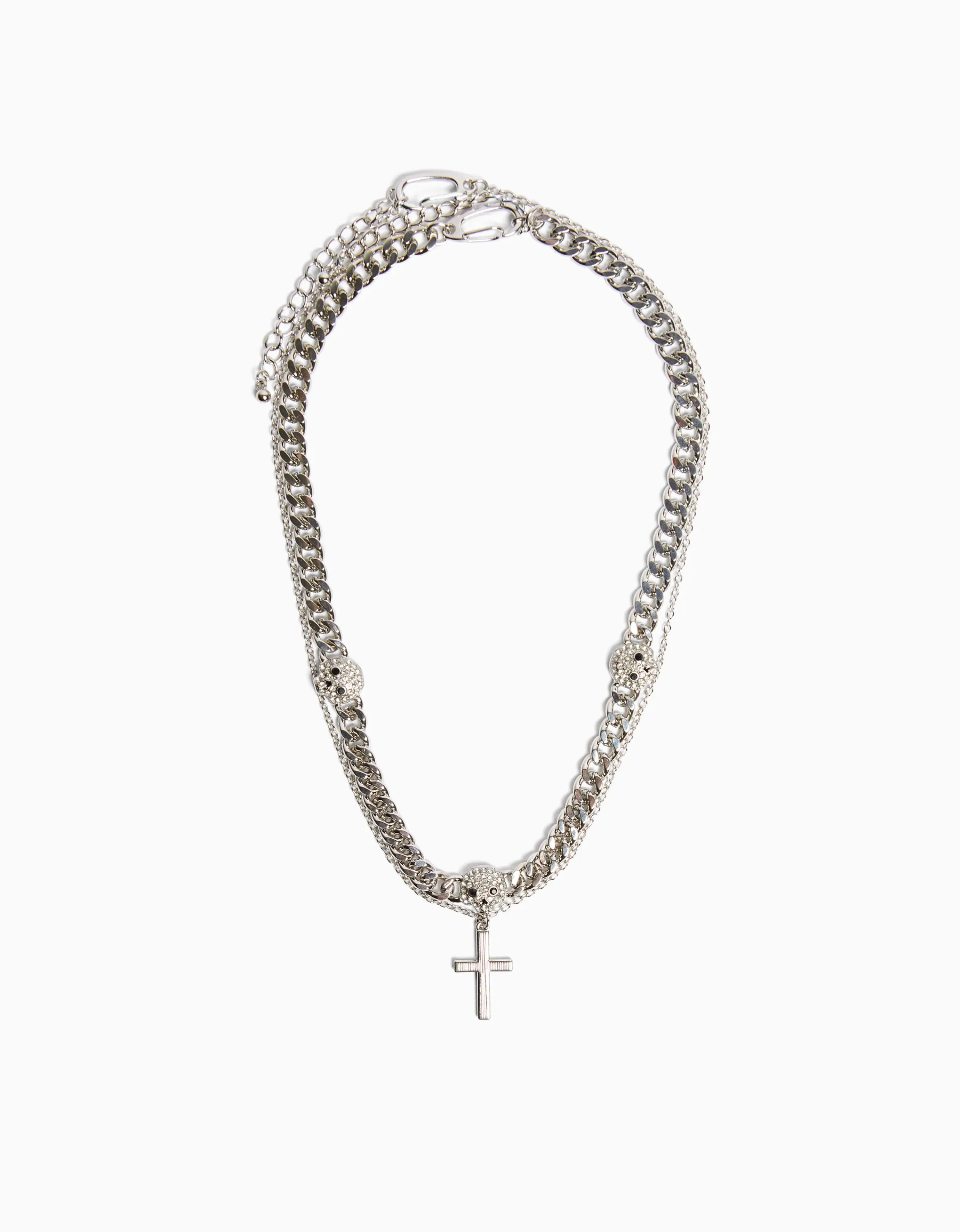 BERSHKA Collar calavera cruz Plata Online