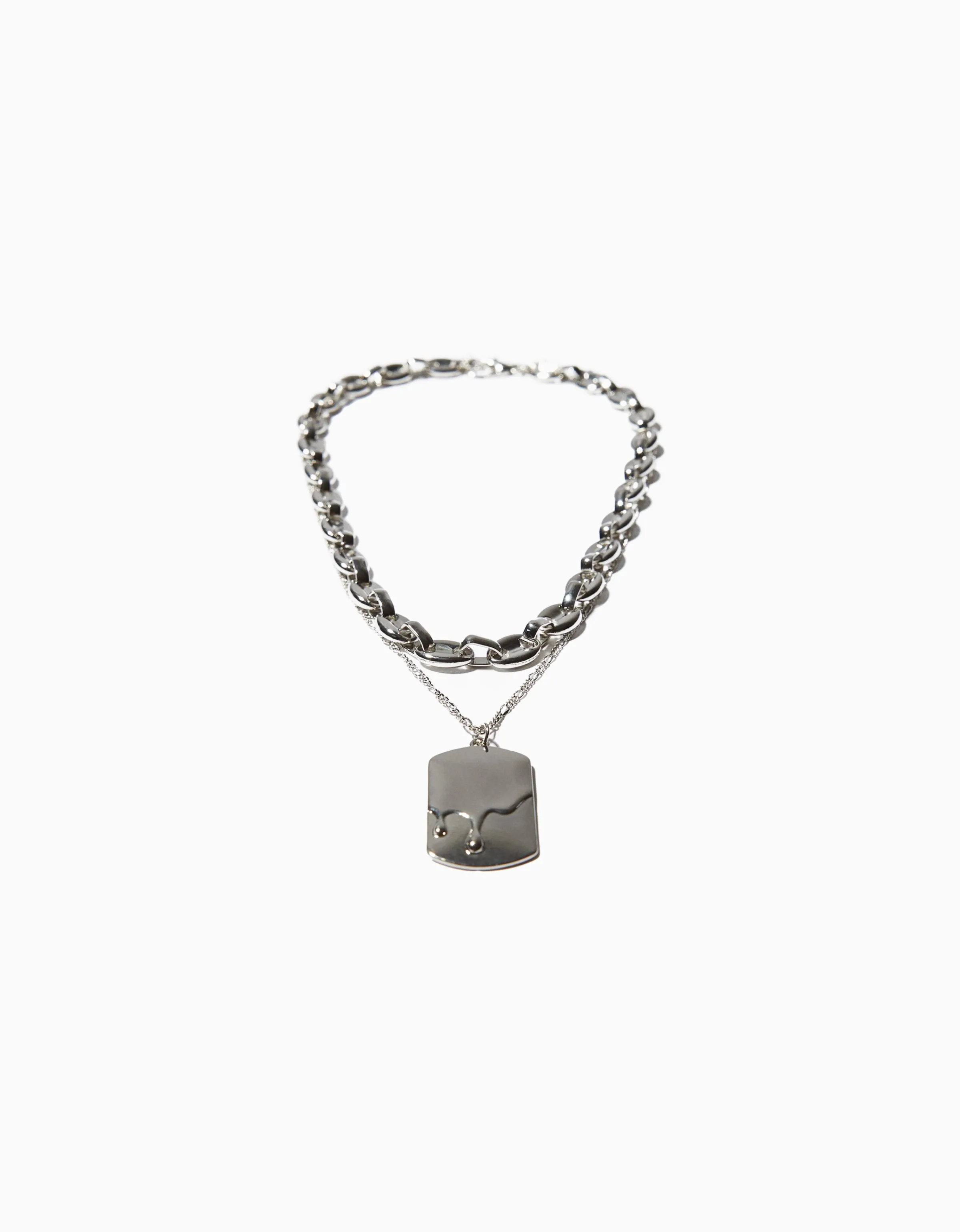 BERSHKA Collar placa Plata Flash Sale