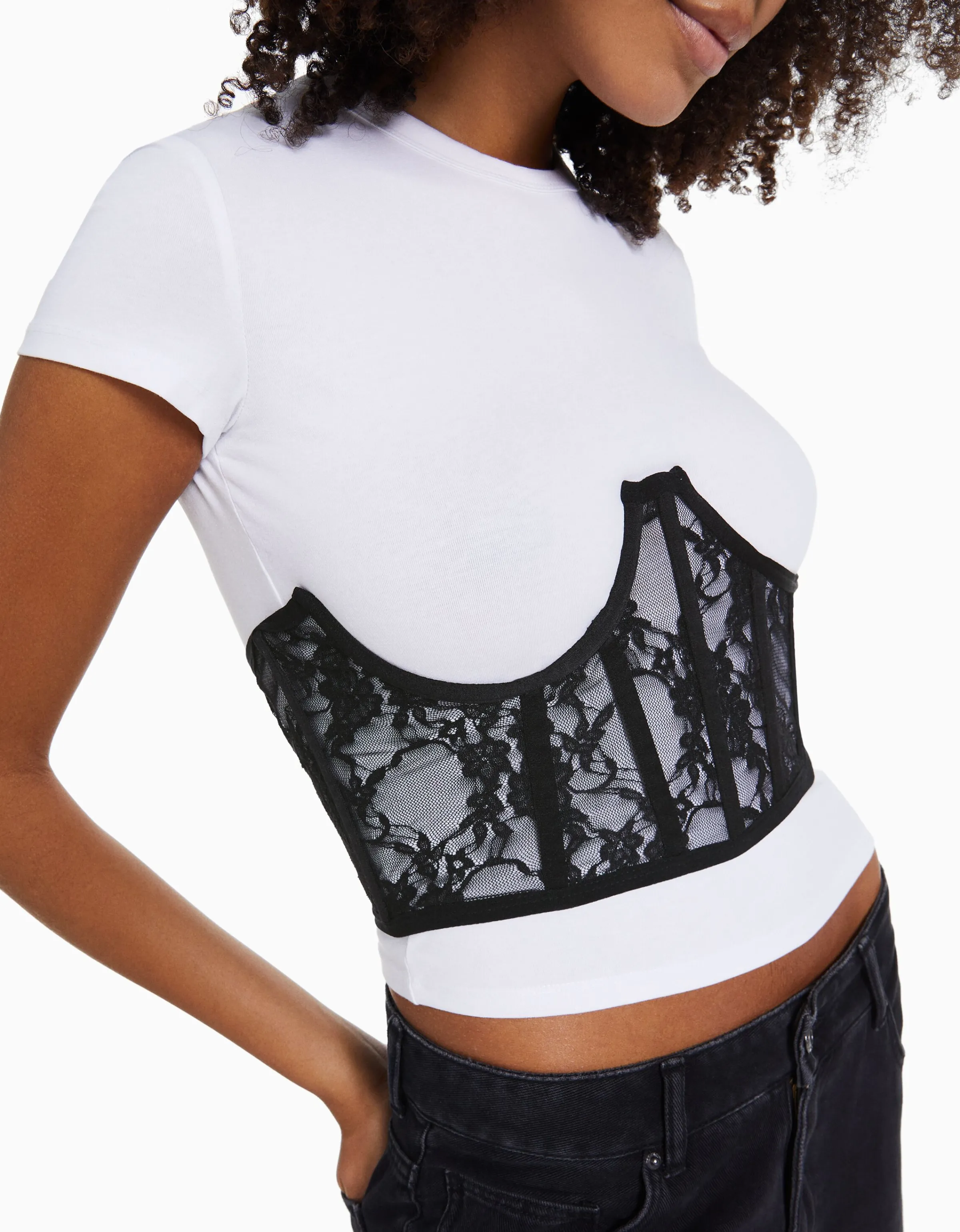 BERSHKA Corsé encaje Negro Best