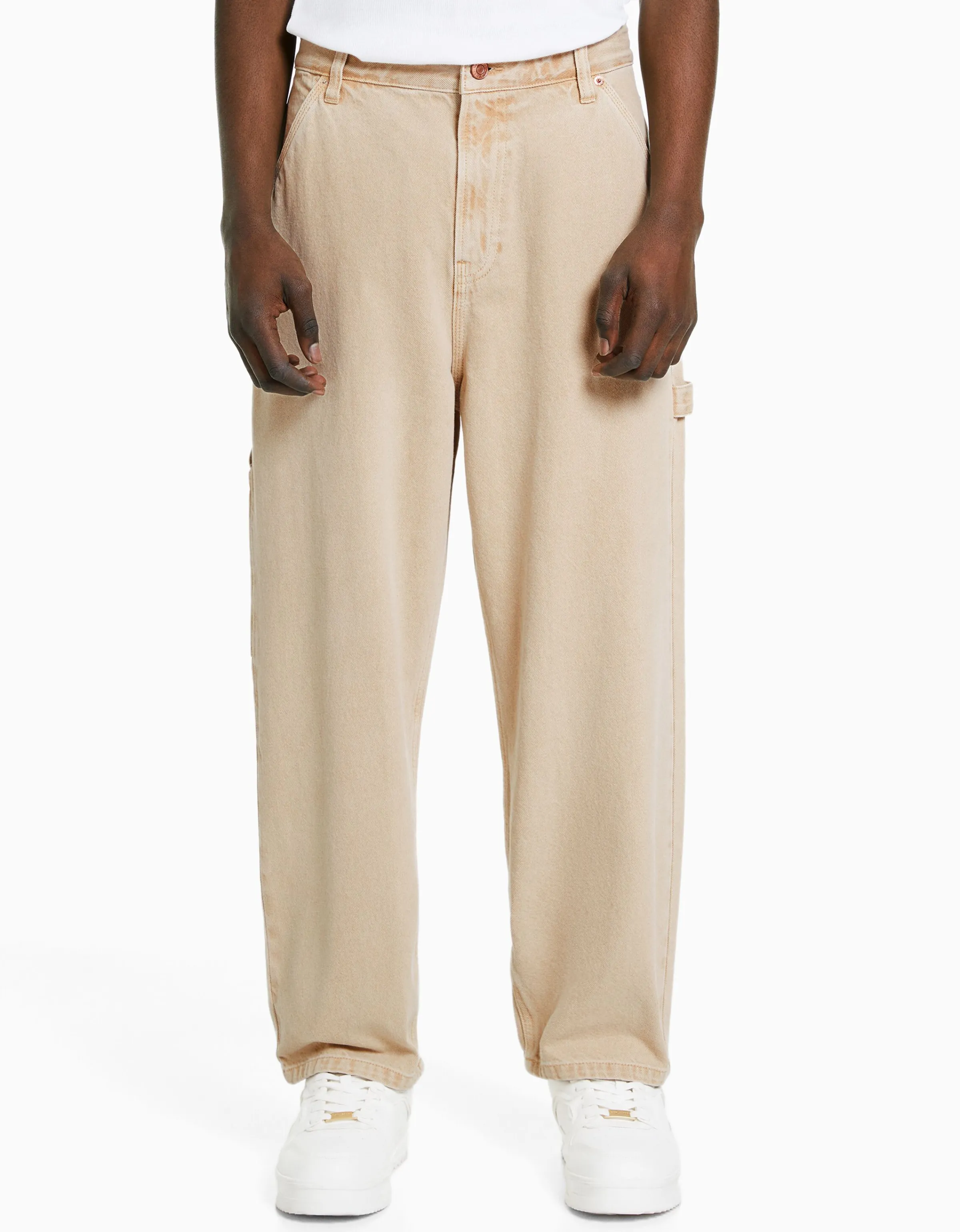 BERSHKA Jeans baggy carpenter Blanco roto Fashion