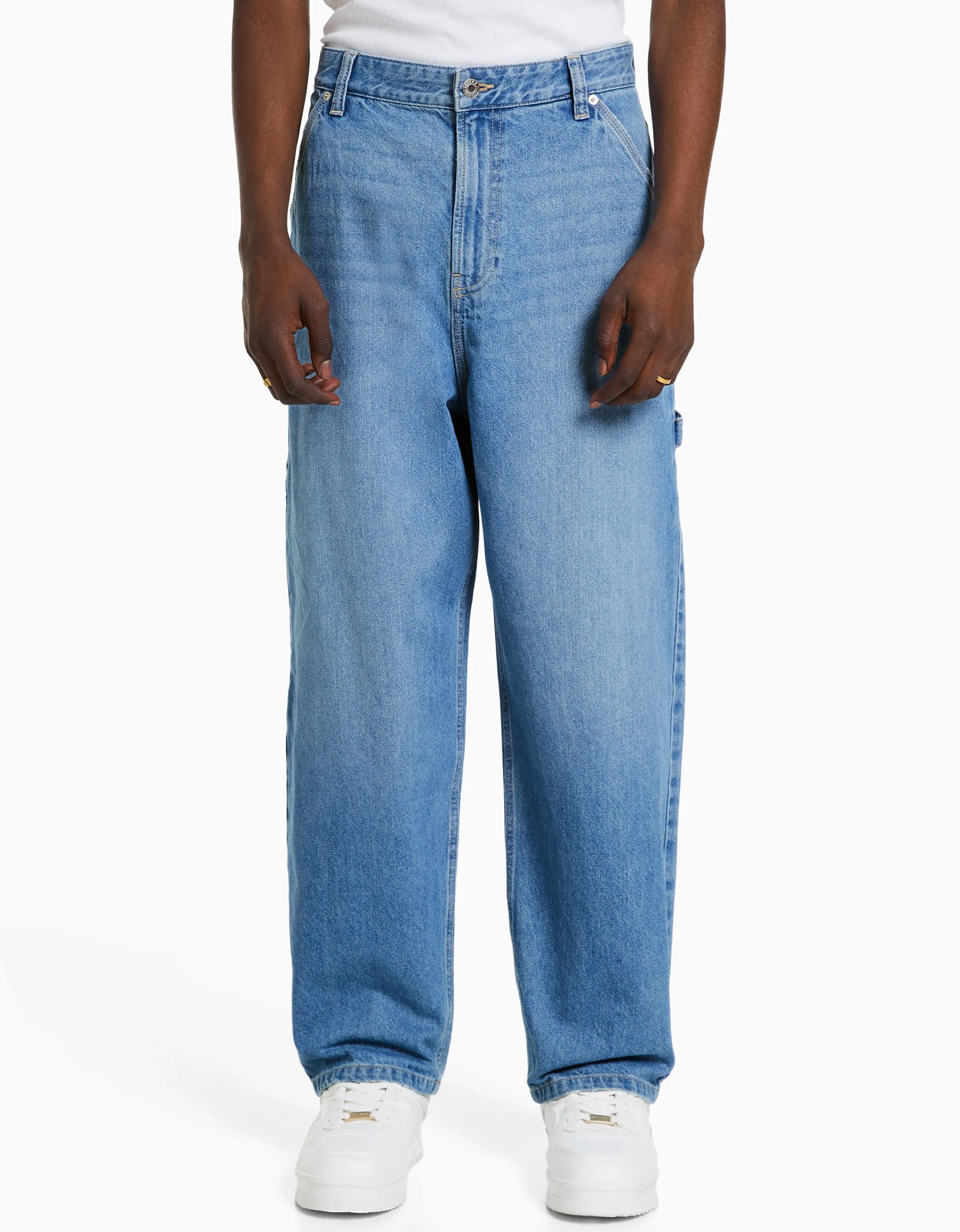 BERSHKA Jeans baggy carpenter Blanco roto Fashion