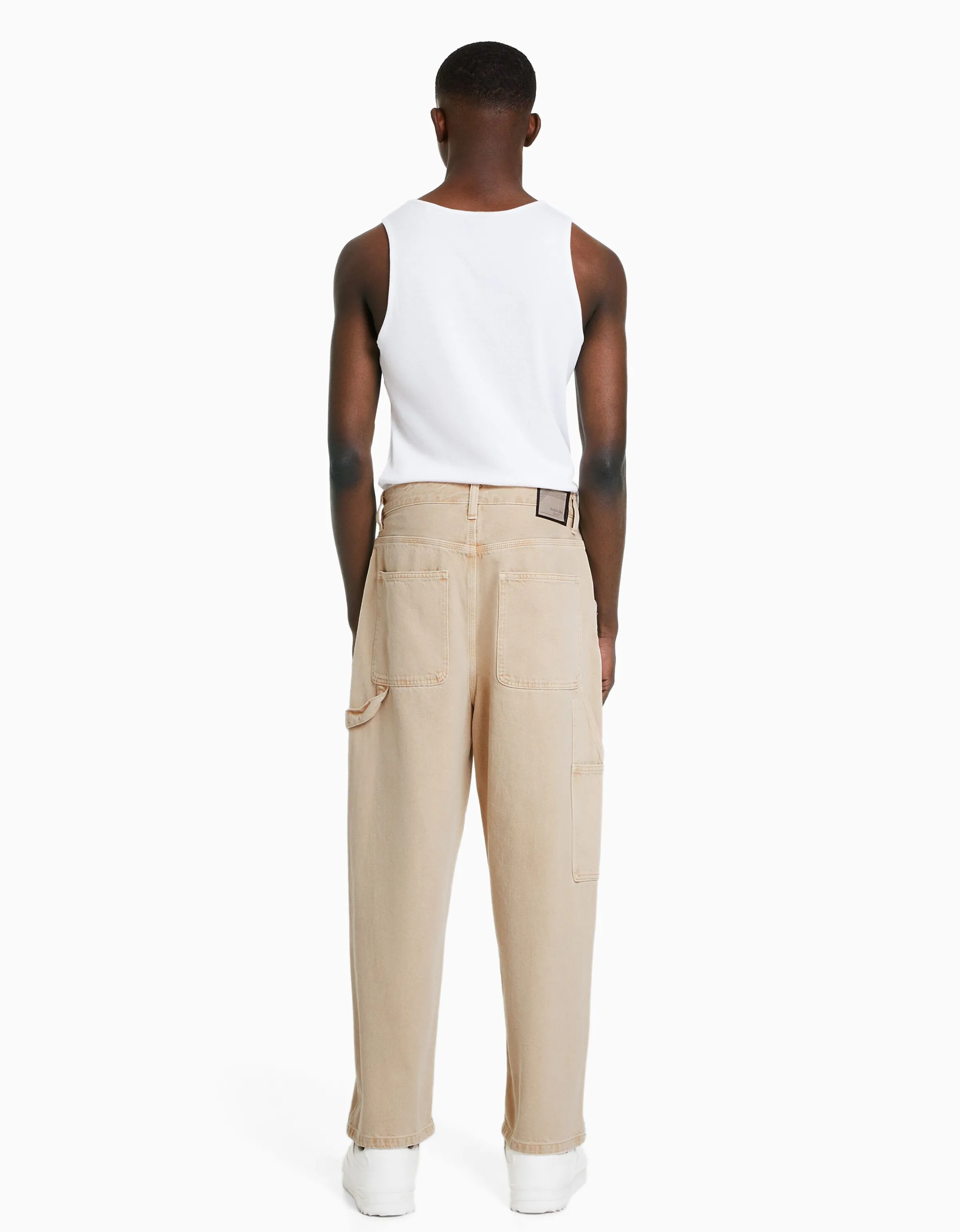 BERSHKA Jeans baggy carpenter Blanco roto Fashion