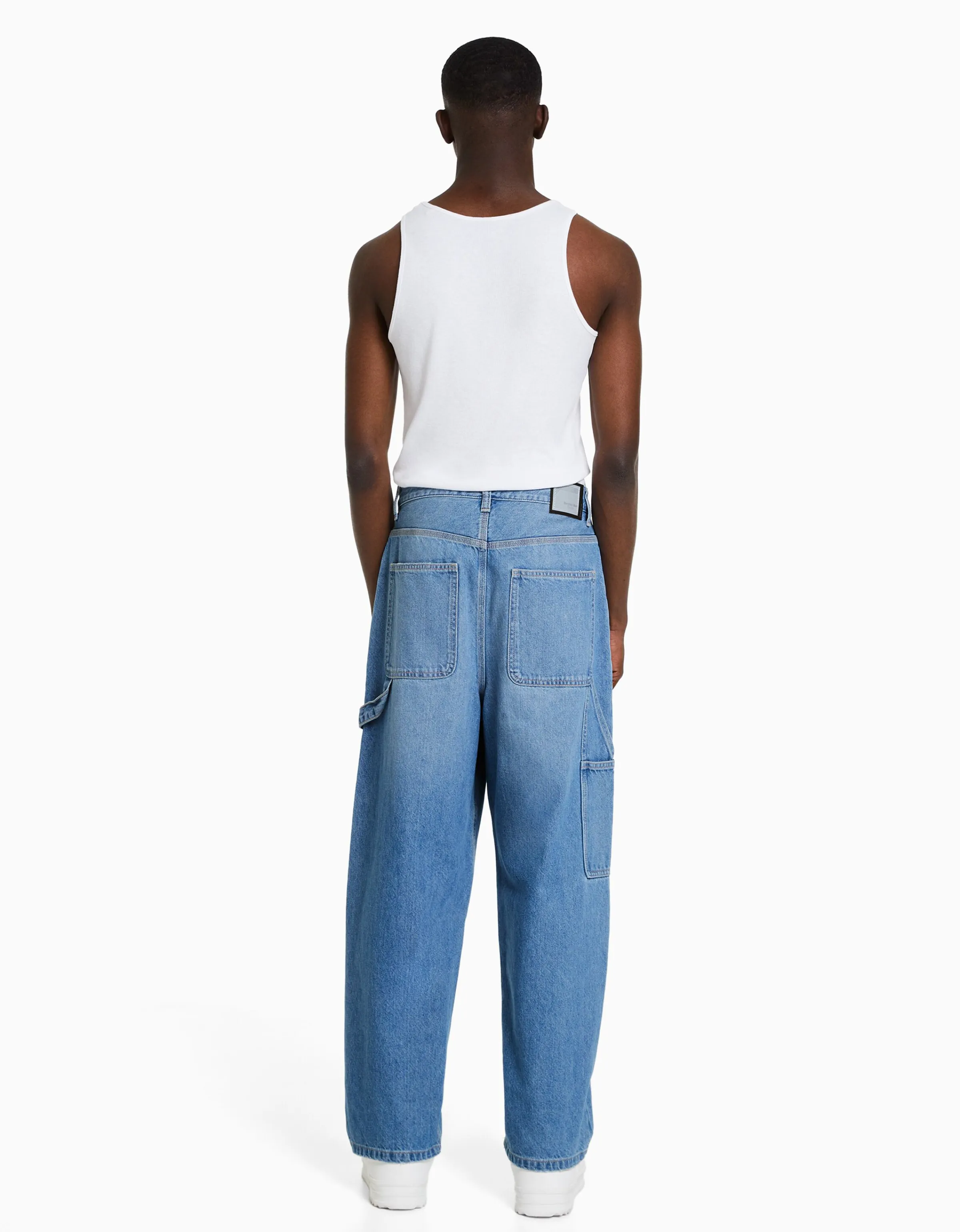 BERSHKA Jeans baggy carpenter Blanco roto Fashion