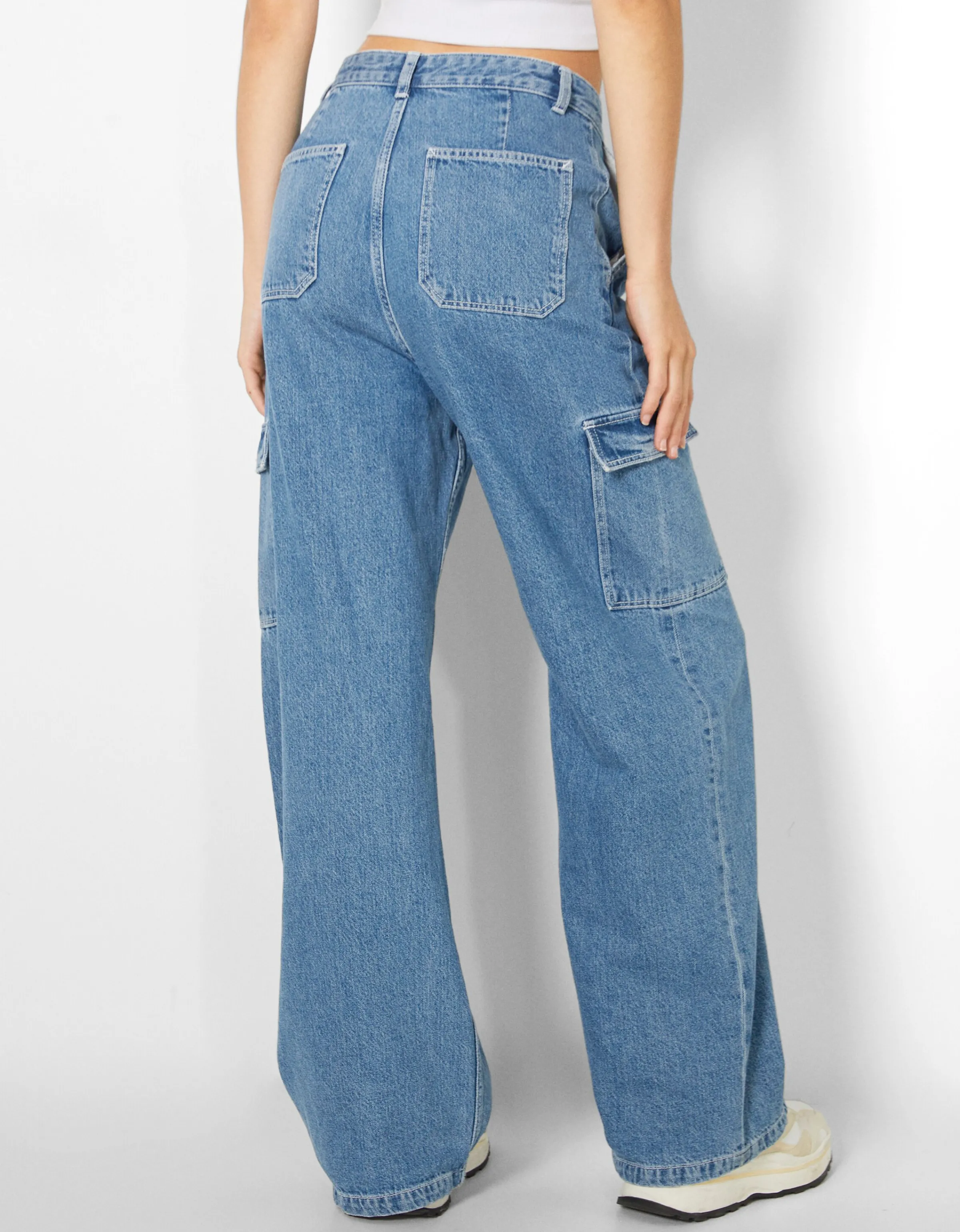 BERSHKA Jeans cargo wide Kaki Outlet