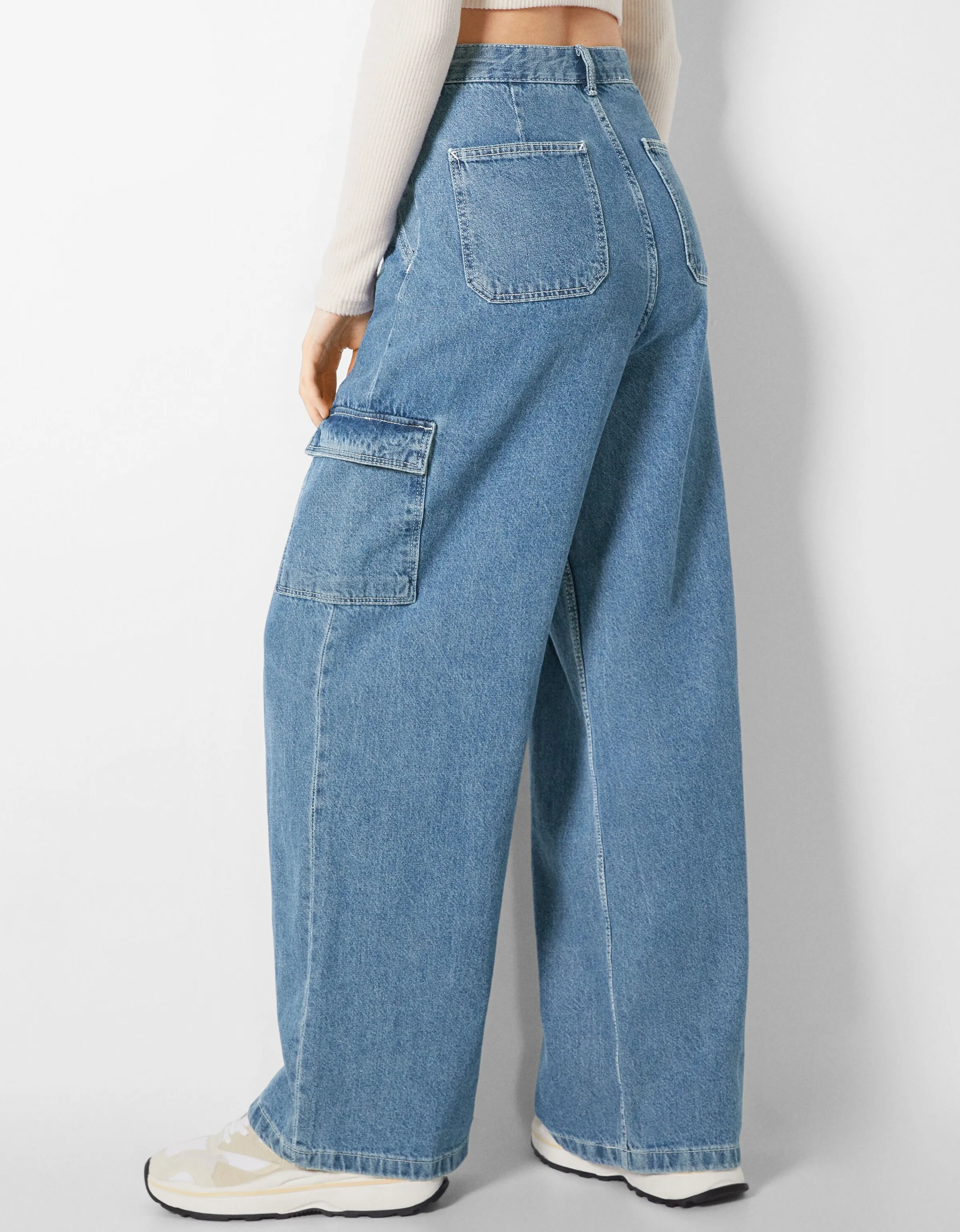 BERSHKA Jeans cargo wide Azul Fashion