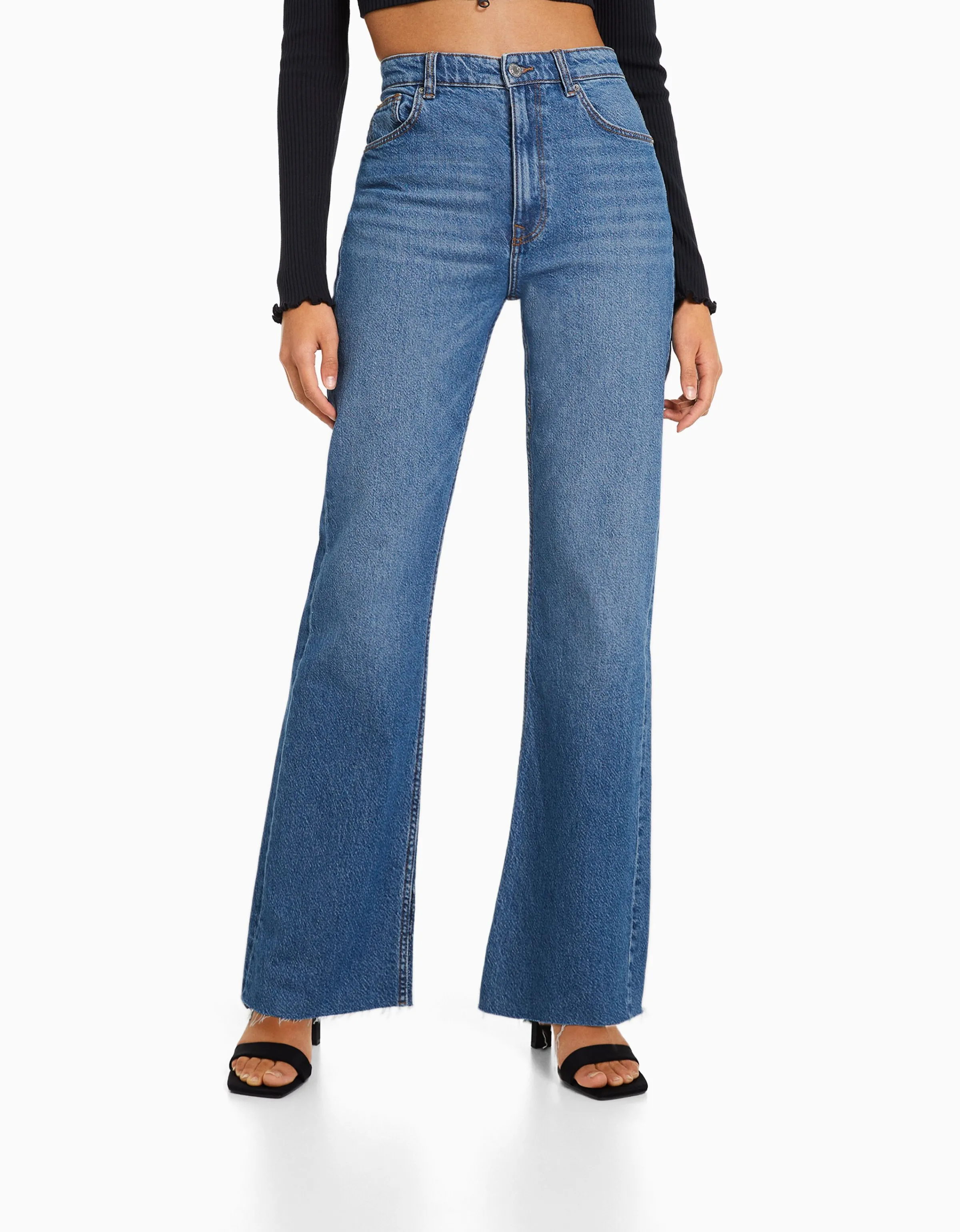 BERSHKA Jeans confort abertura lateral Azul Cheap