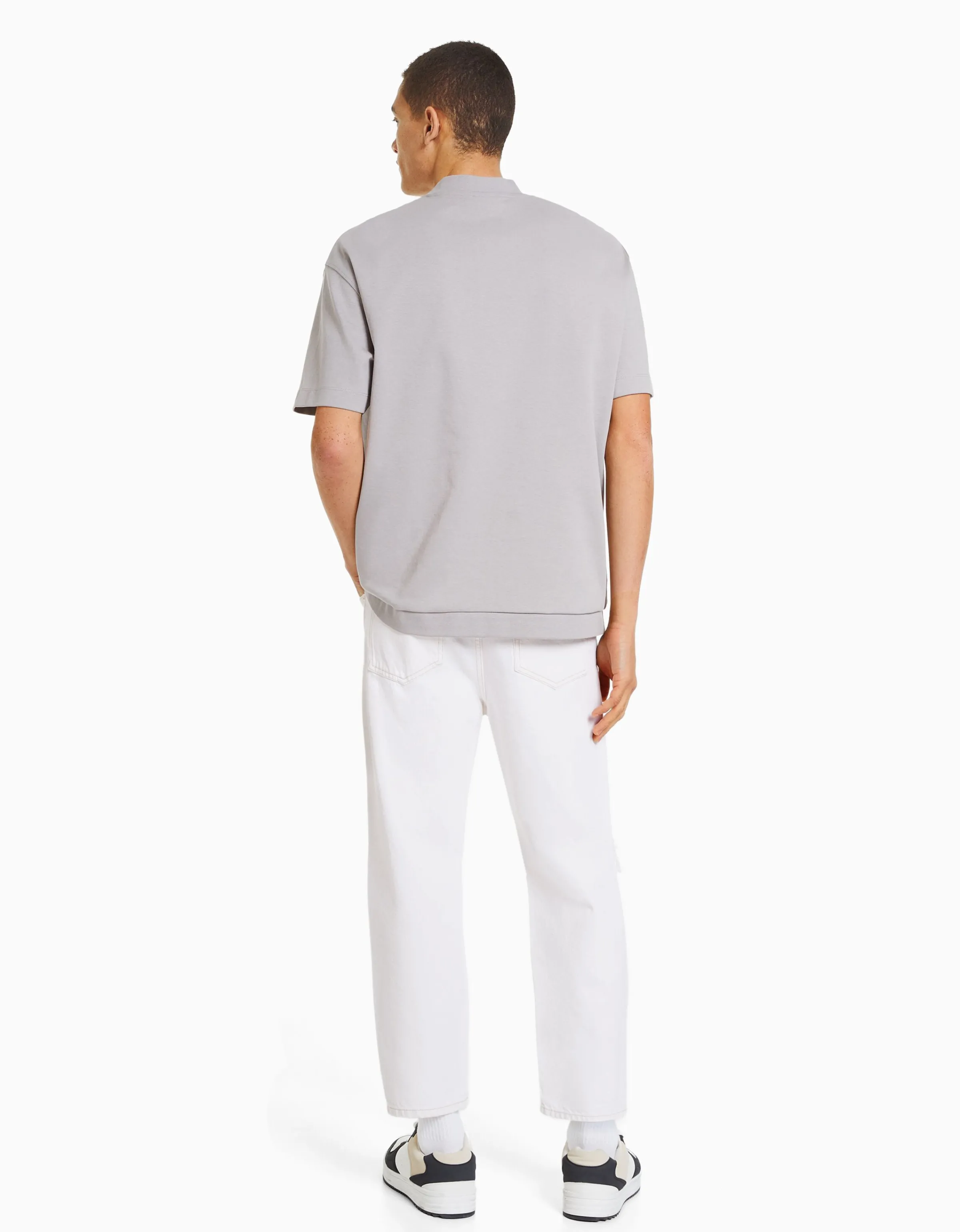 BERSHKA Jeans loose rotos Blanco Discount