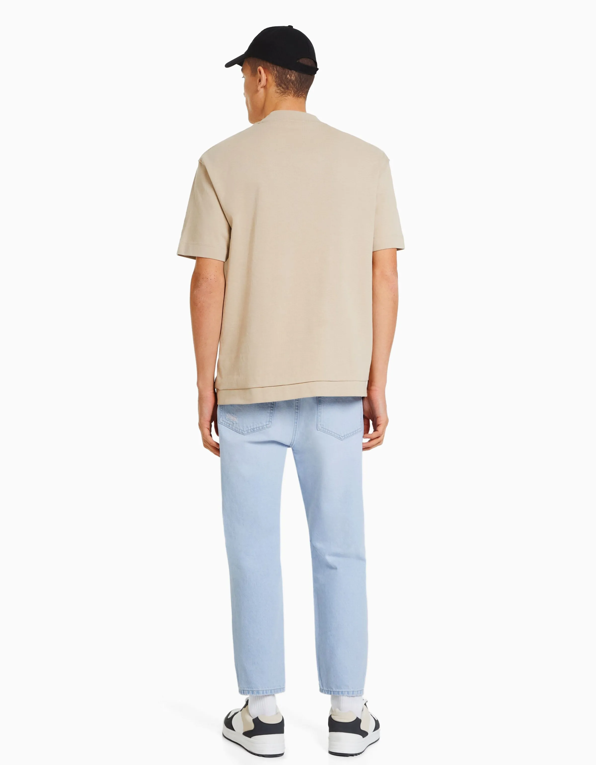 BERSHKA Jeans loose rotos Blanco Discount