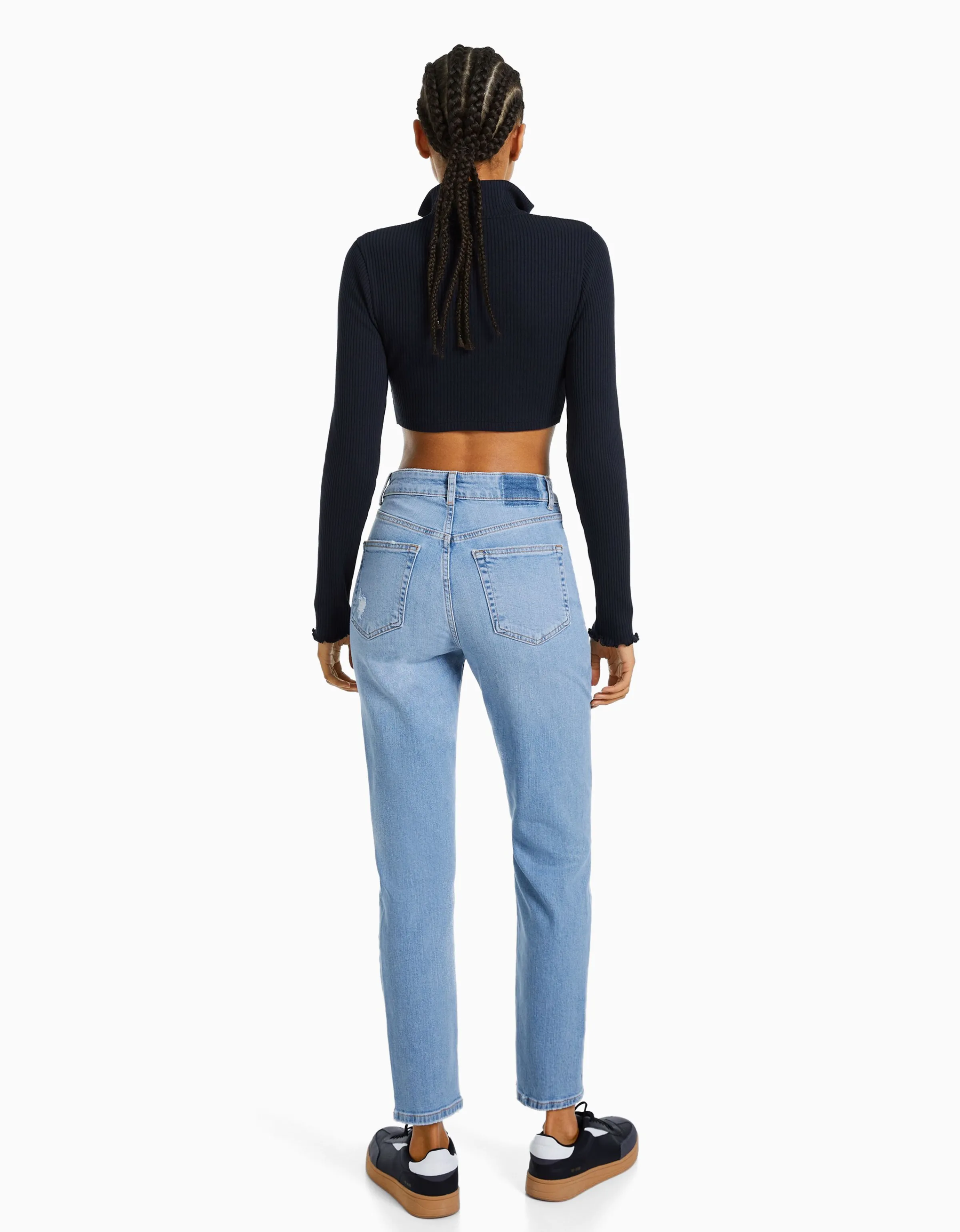 BERSHKA Jeans mom confort rotos Azul Clearance