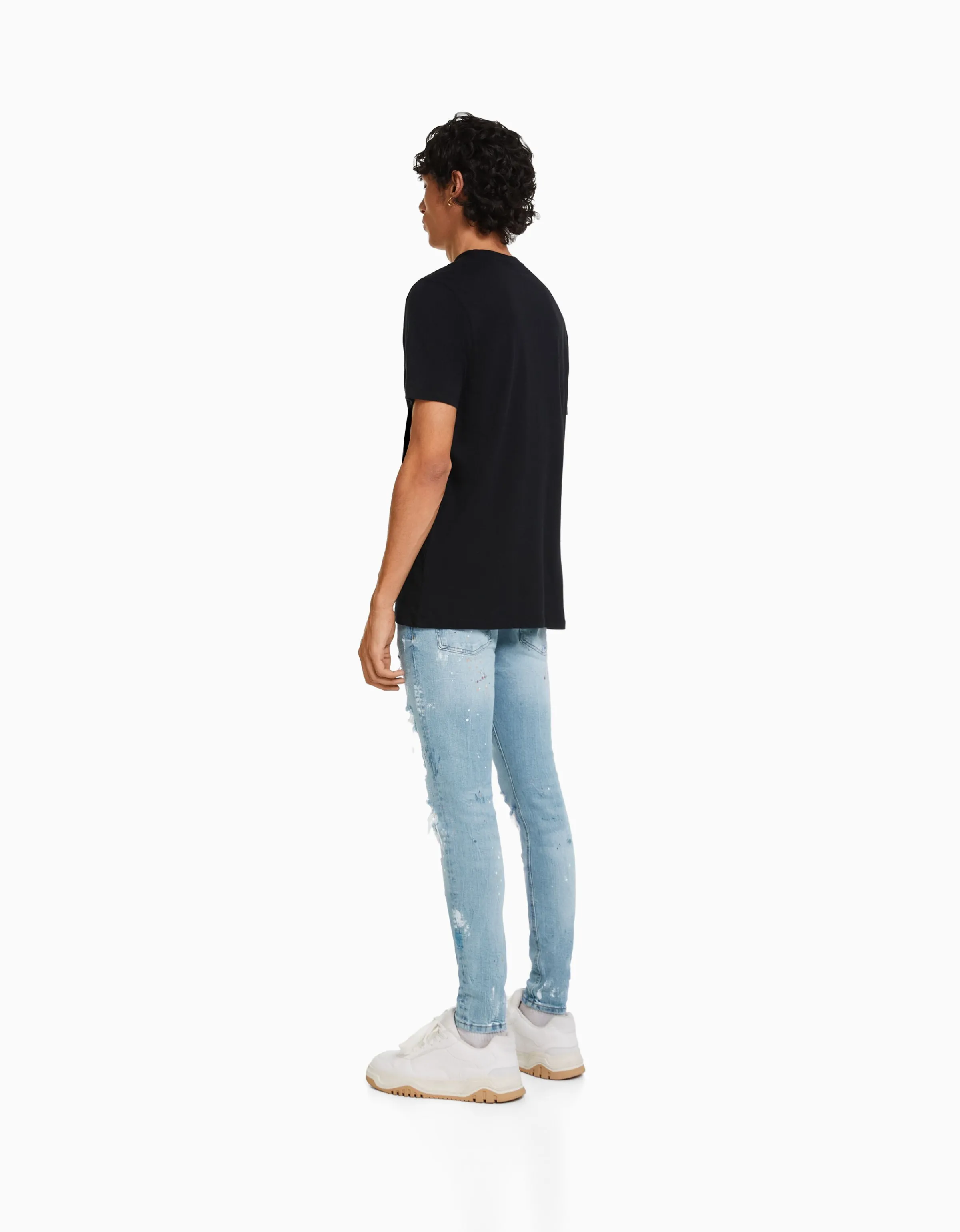 BERSHKA Jeans skinny rotos pintura Azul lavado Best Sale