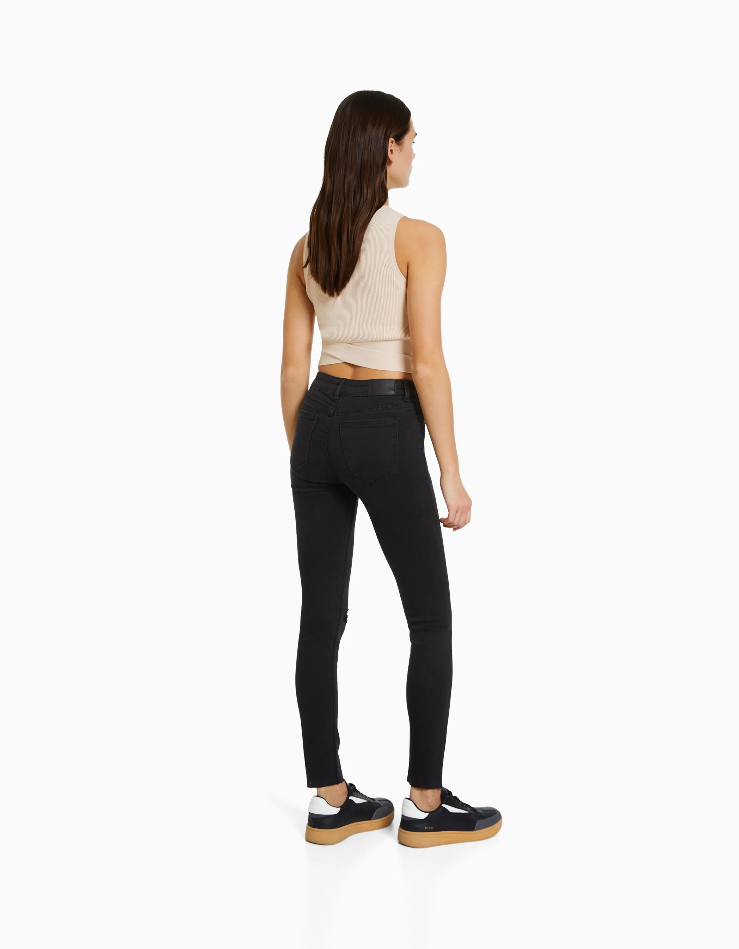 BERSHKA Jeans skinny vintage tiro bajo Azul Shop