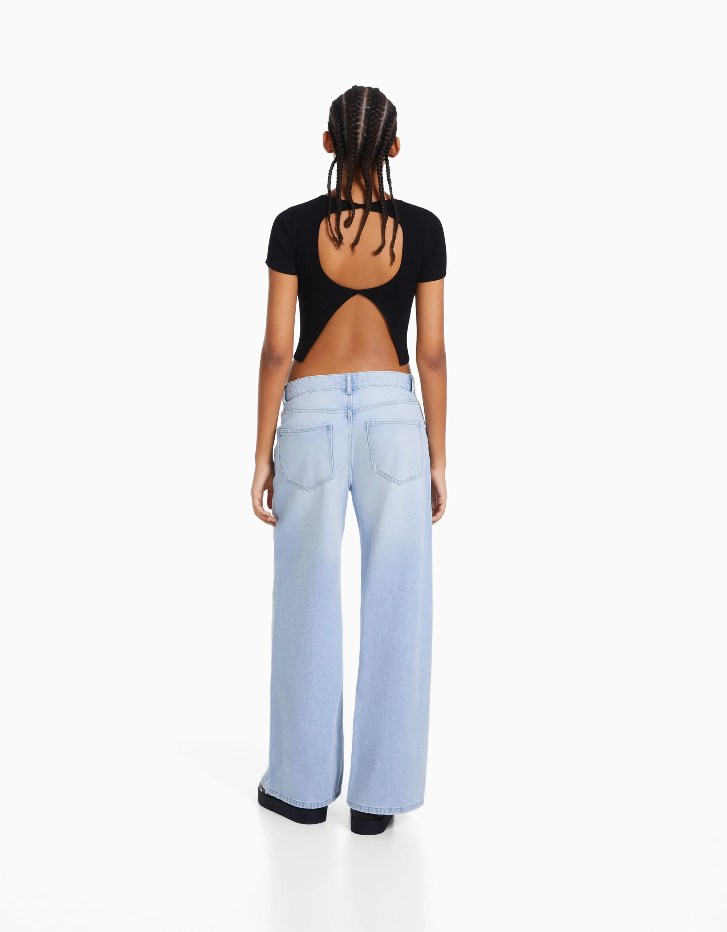 BERSHKA Jeans wide leg Azul claro Sale