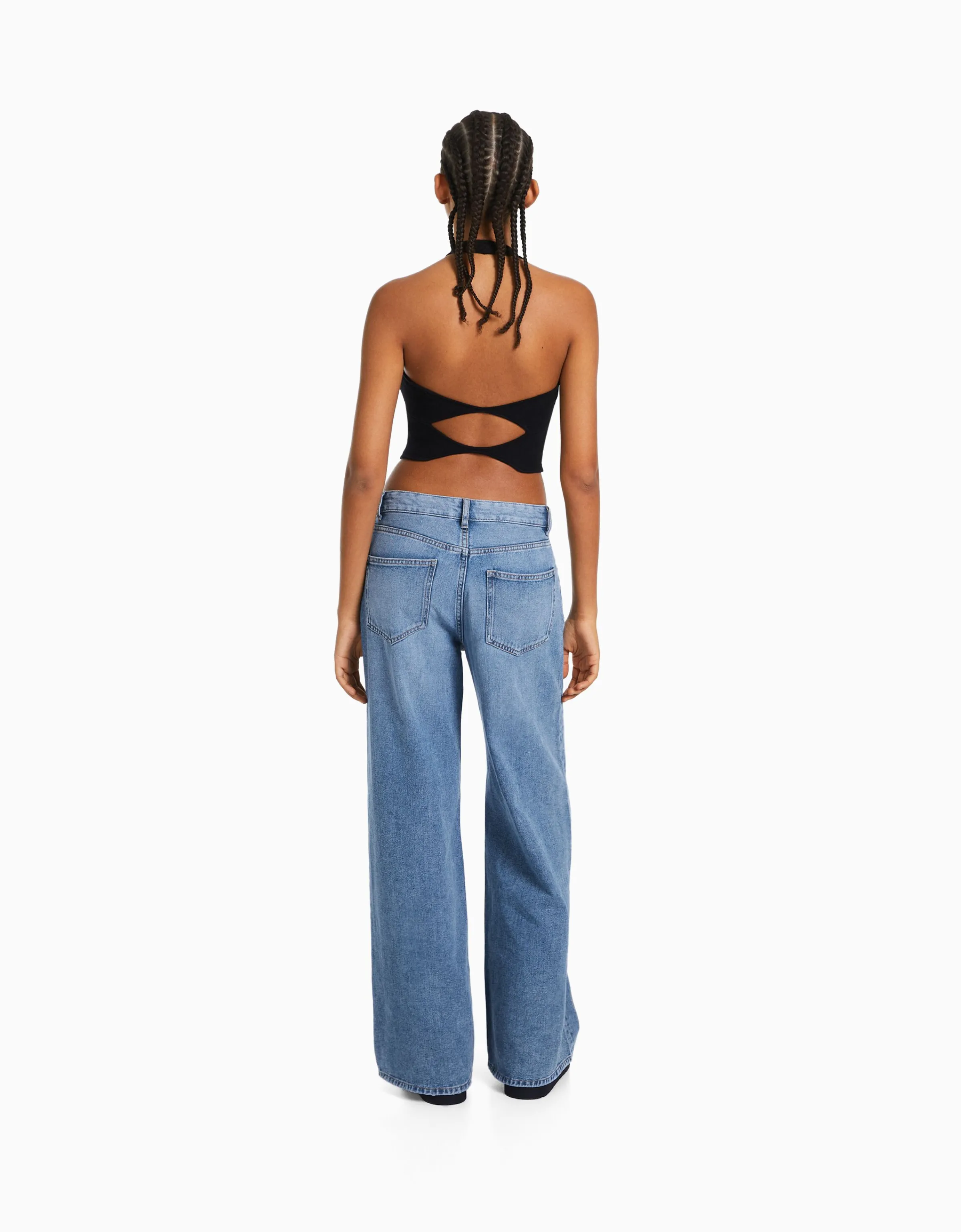 BERSHKA Jeans wide leg Azul claro Outlet