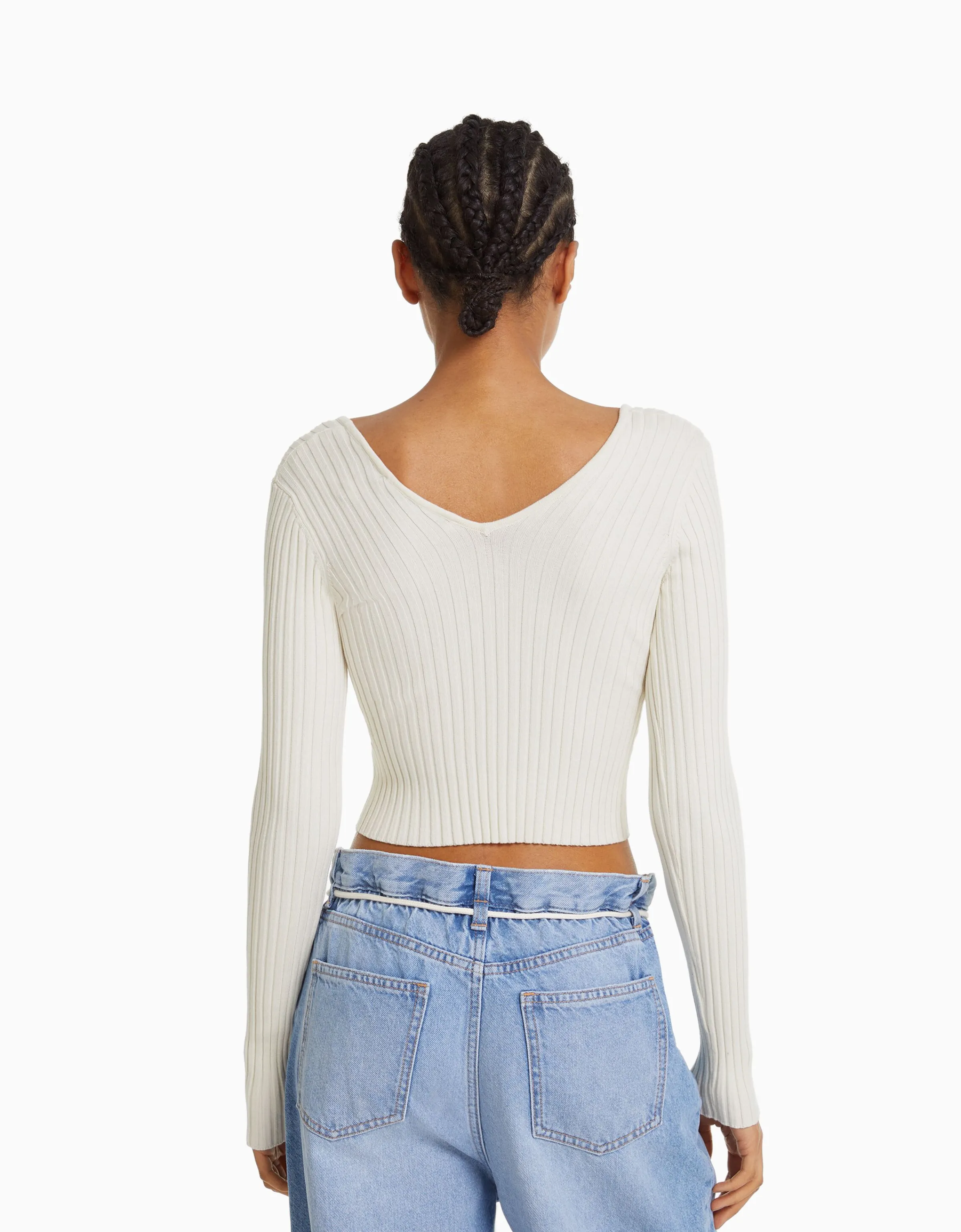 BERSHKA Jersey cuello pico rib Naranja Shop