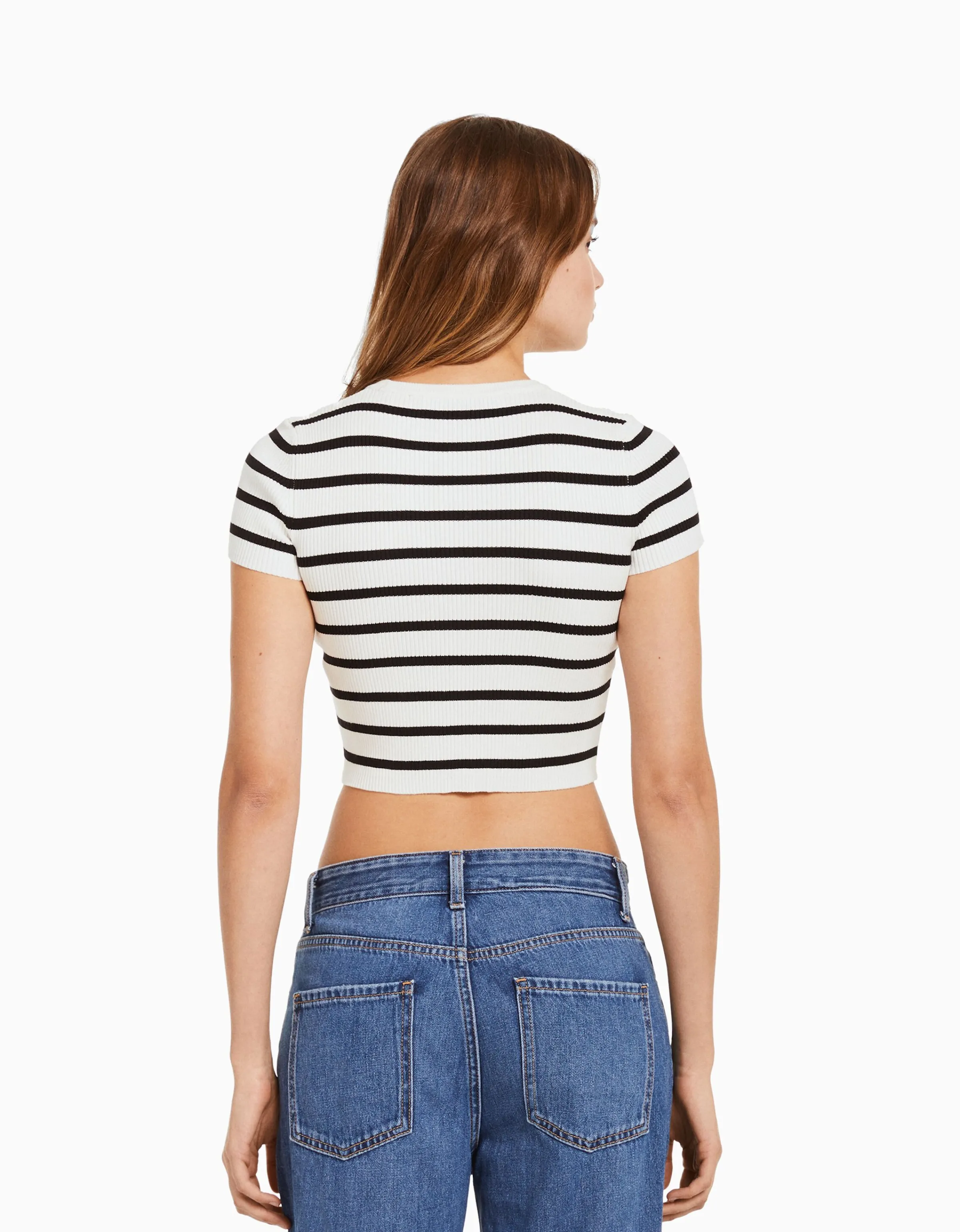 BERSHKA Jersey manga corta rib Crudo Shop