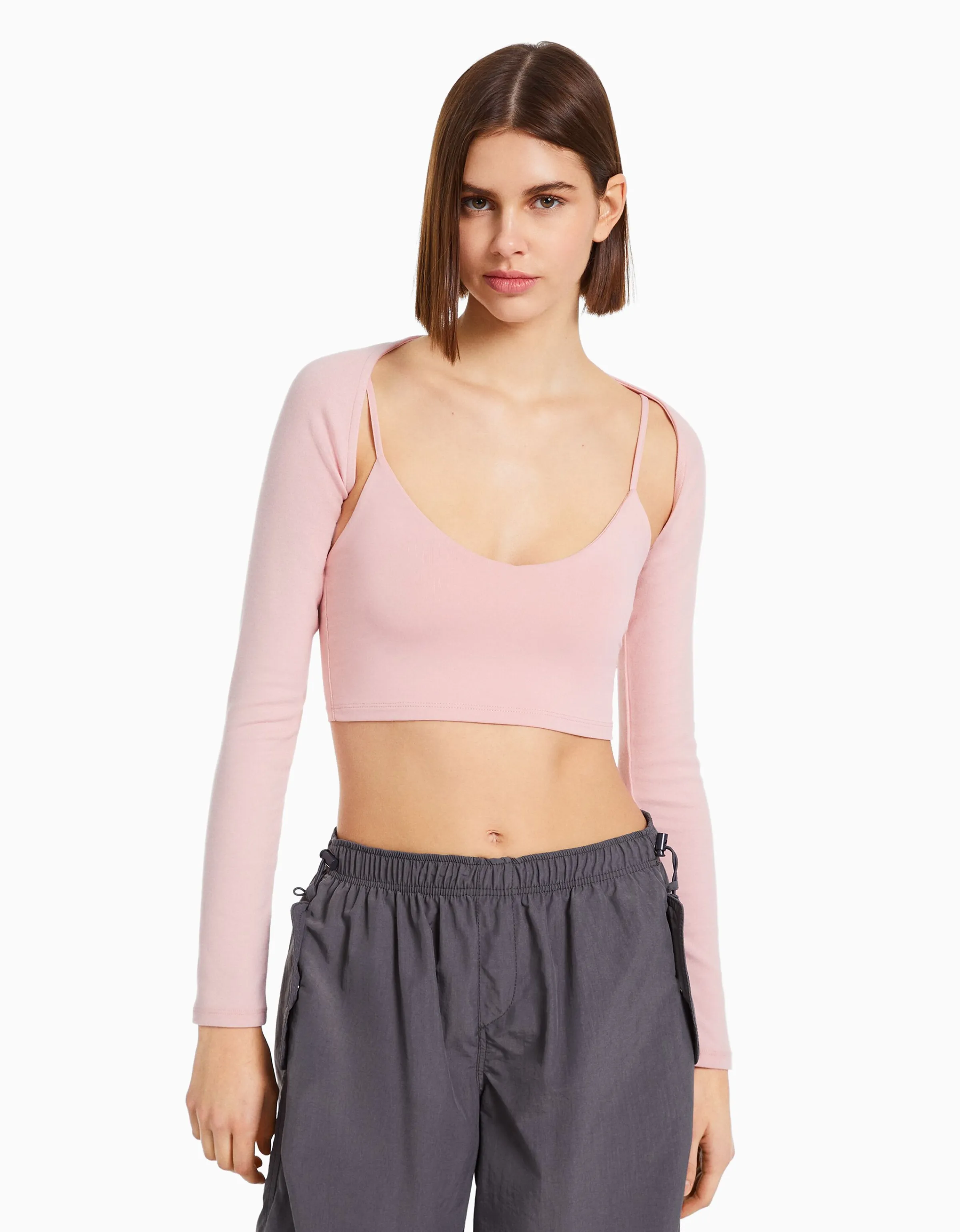 BERSHKA Manguitos básicos Rosa Discount