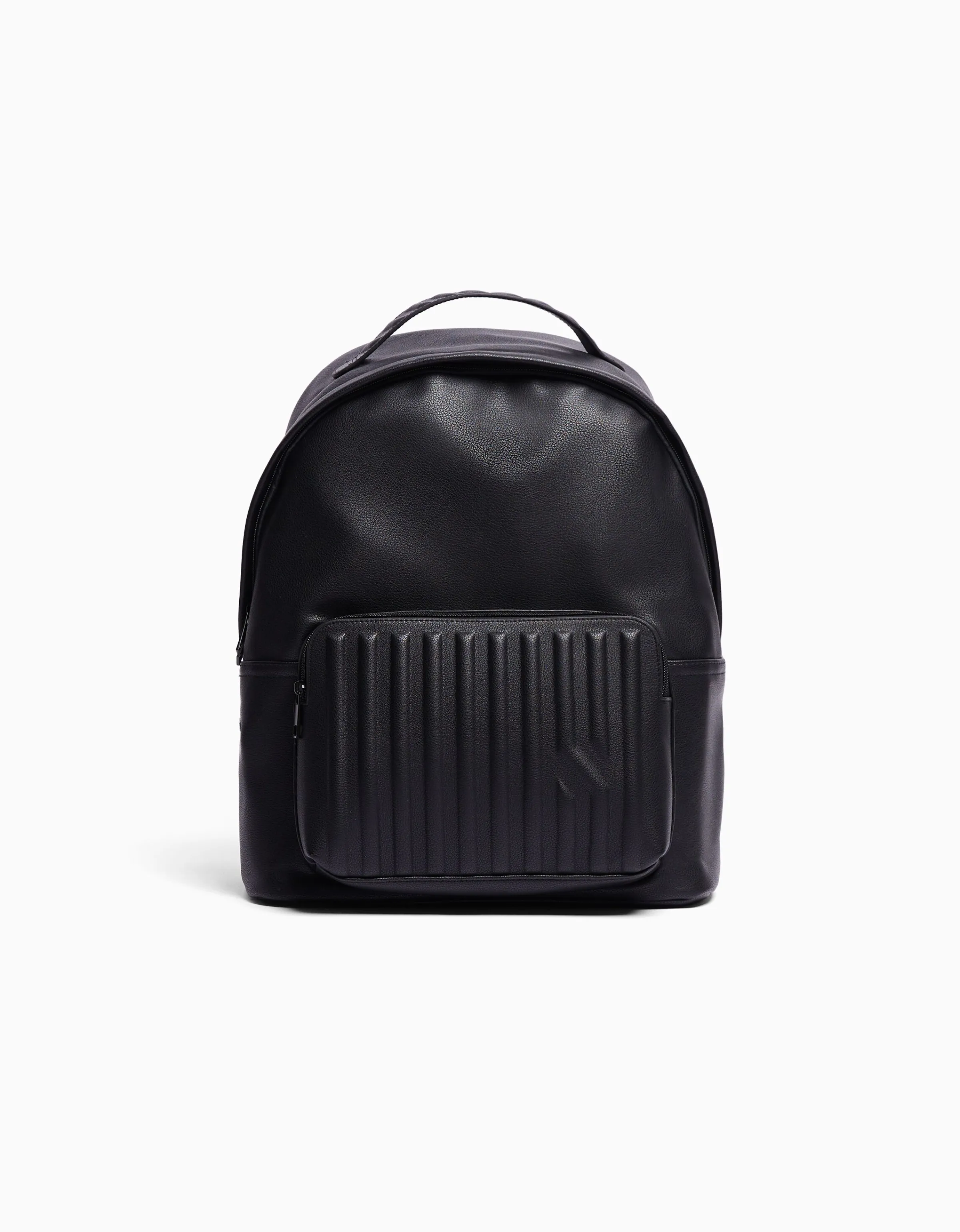 BERSHKA Mochila efecto piel Negro New
