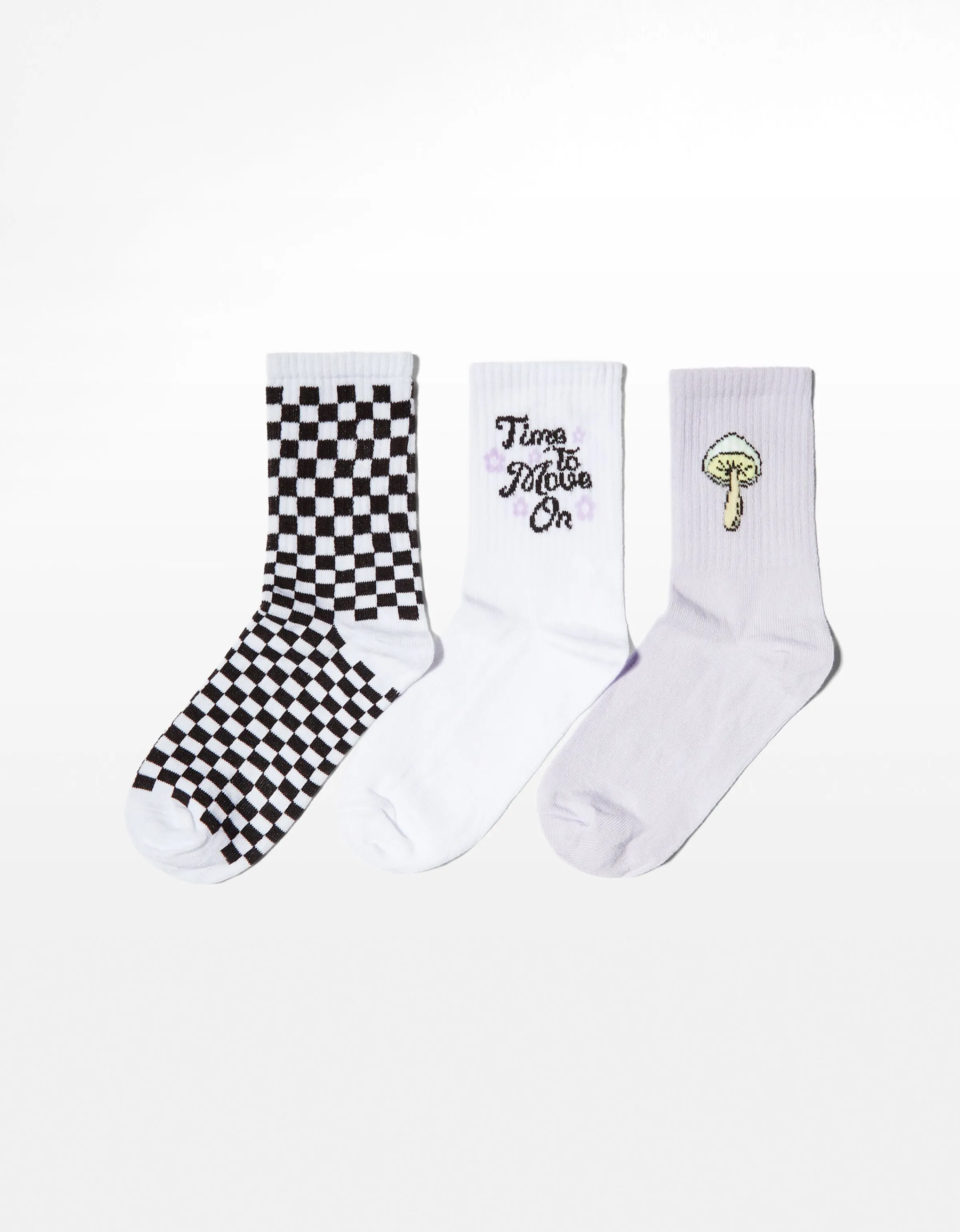 BERSHKA Pack 3 calcetines bordado Morado Discount