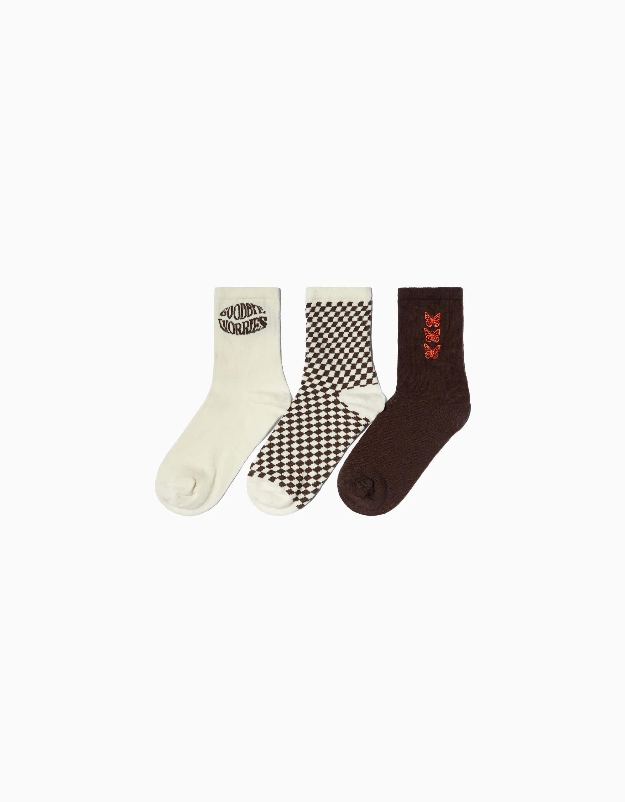 BERSHKA Pack 3 calcetines mariposa Marrón Best Sale