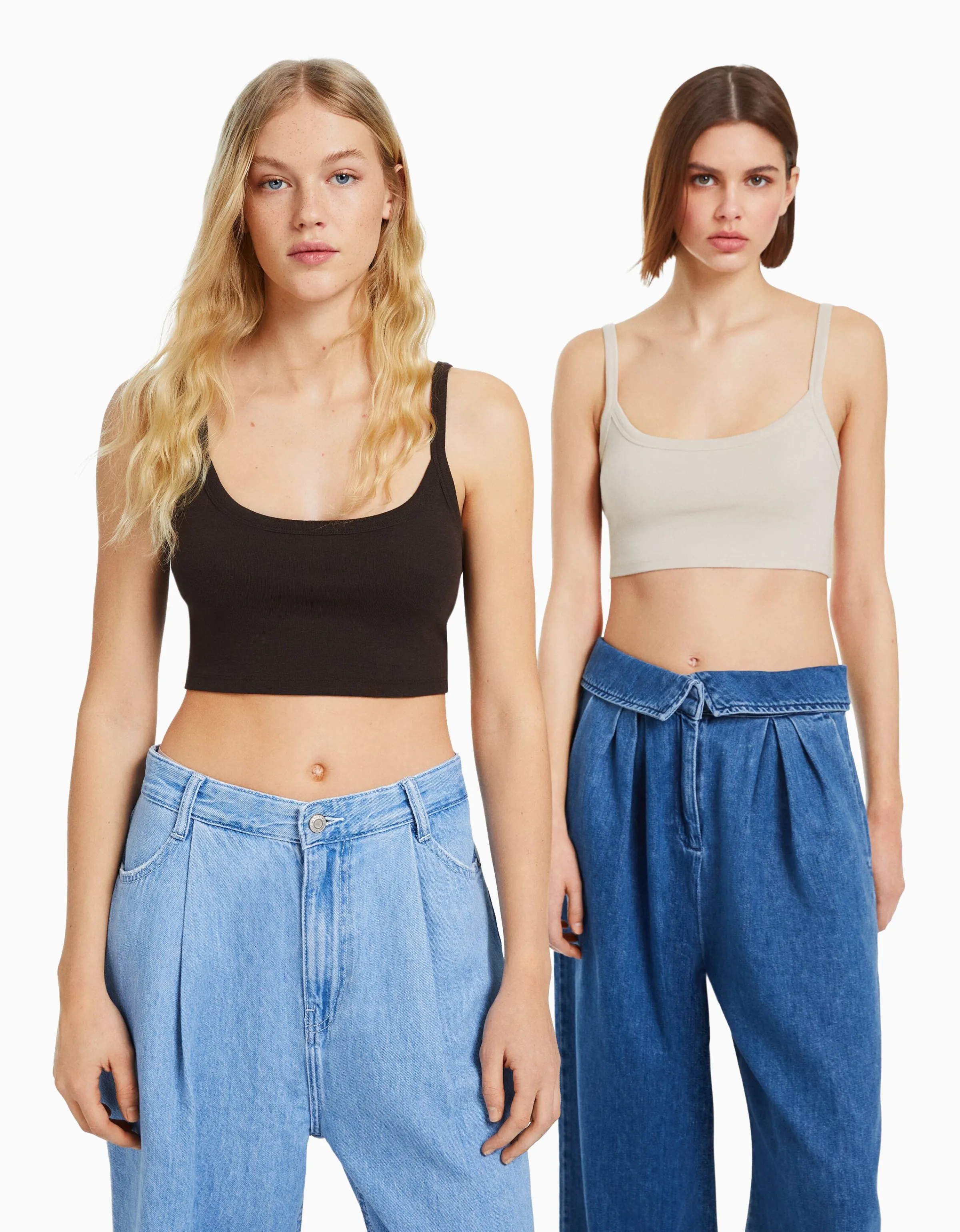BERSHKA Pack 2 camisetas tirante ancho cropped Multicolor Shop
