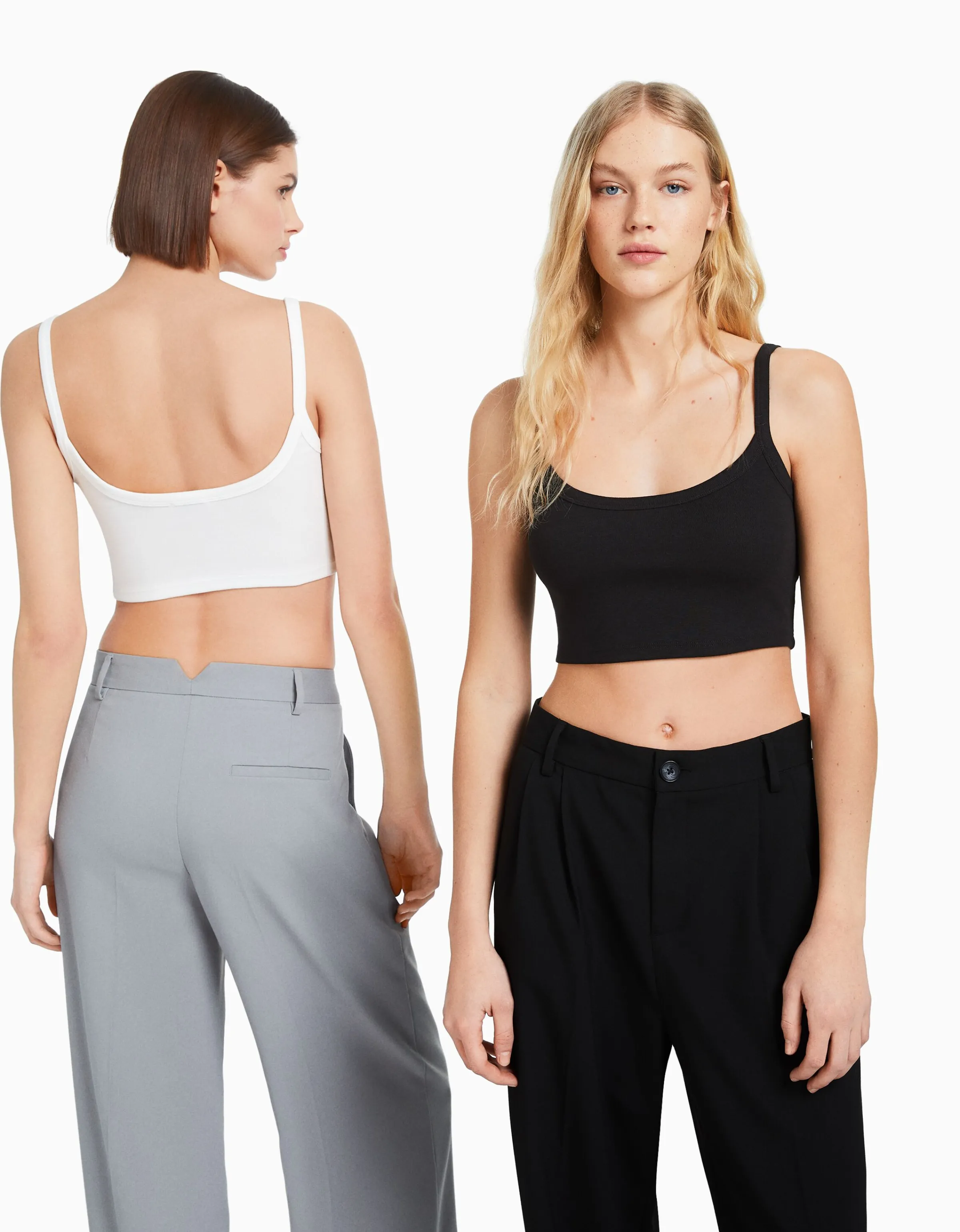 BERSHKA Pack 2 camisetas tirante ancho cropped Multicolor Fashion