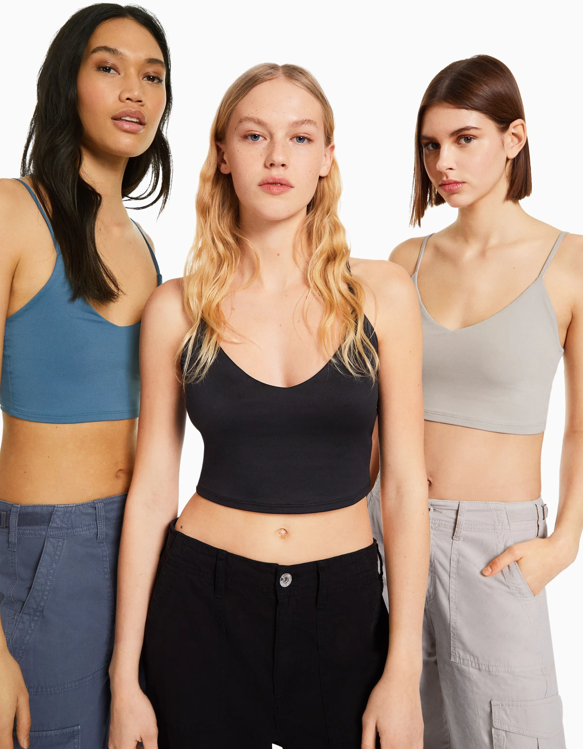 BERSHKA Pack 3 tops tirantes cropped Multicolor Best