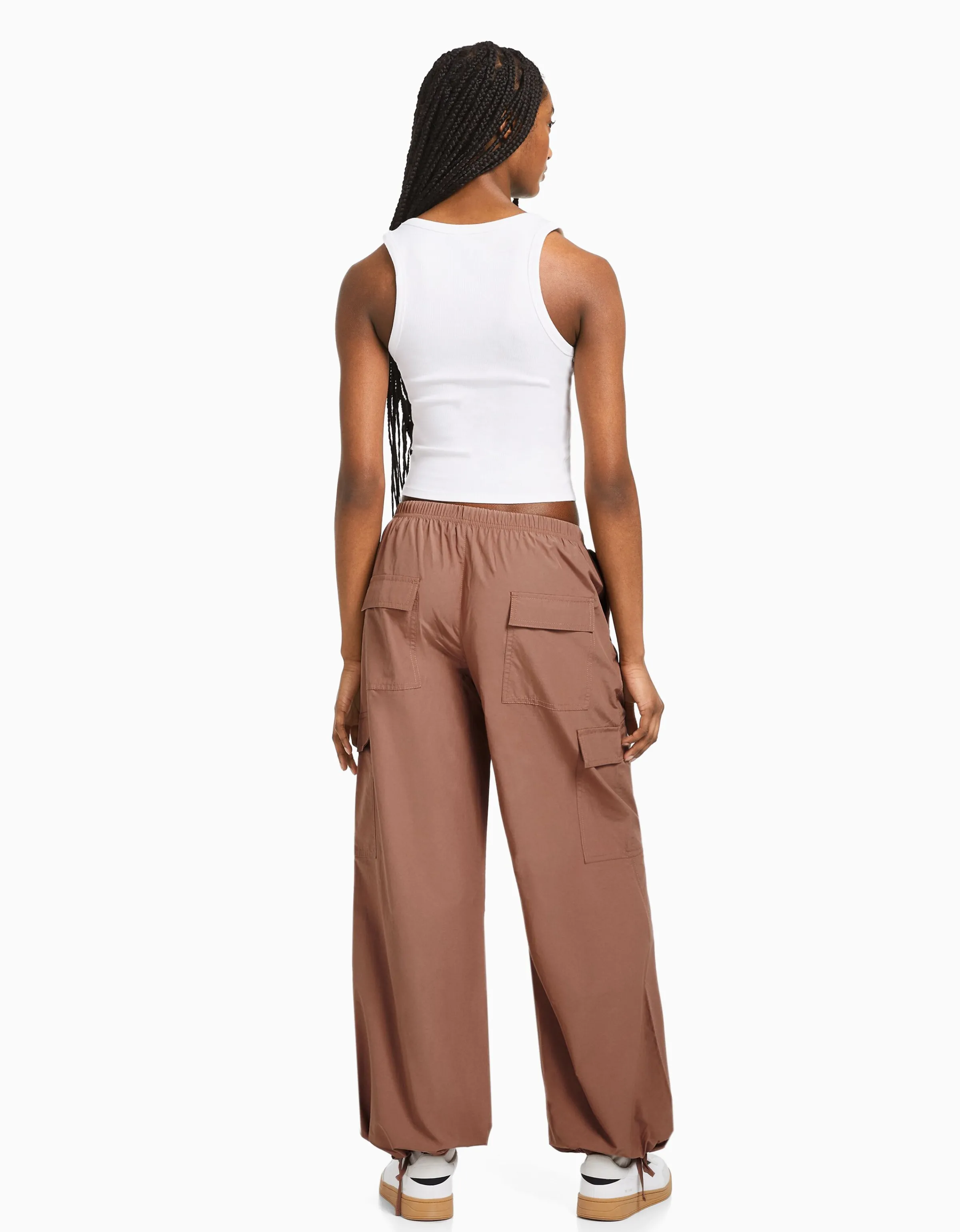 BERSHKA Pantalón jogger cargo parachute Azul lavado Online