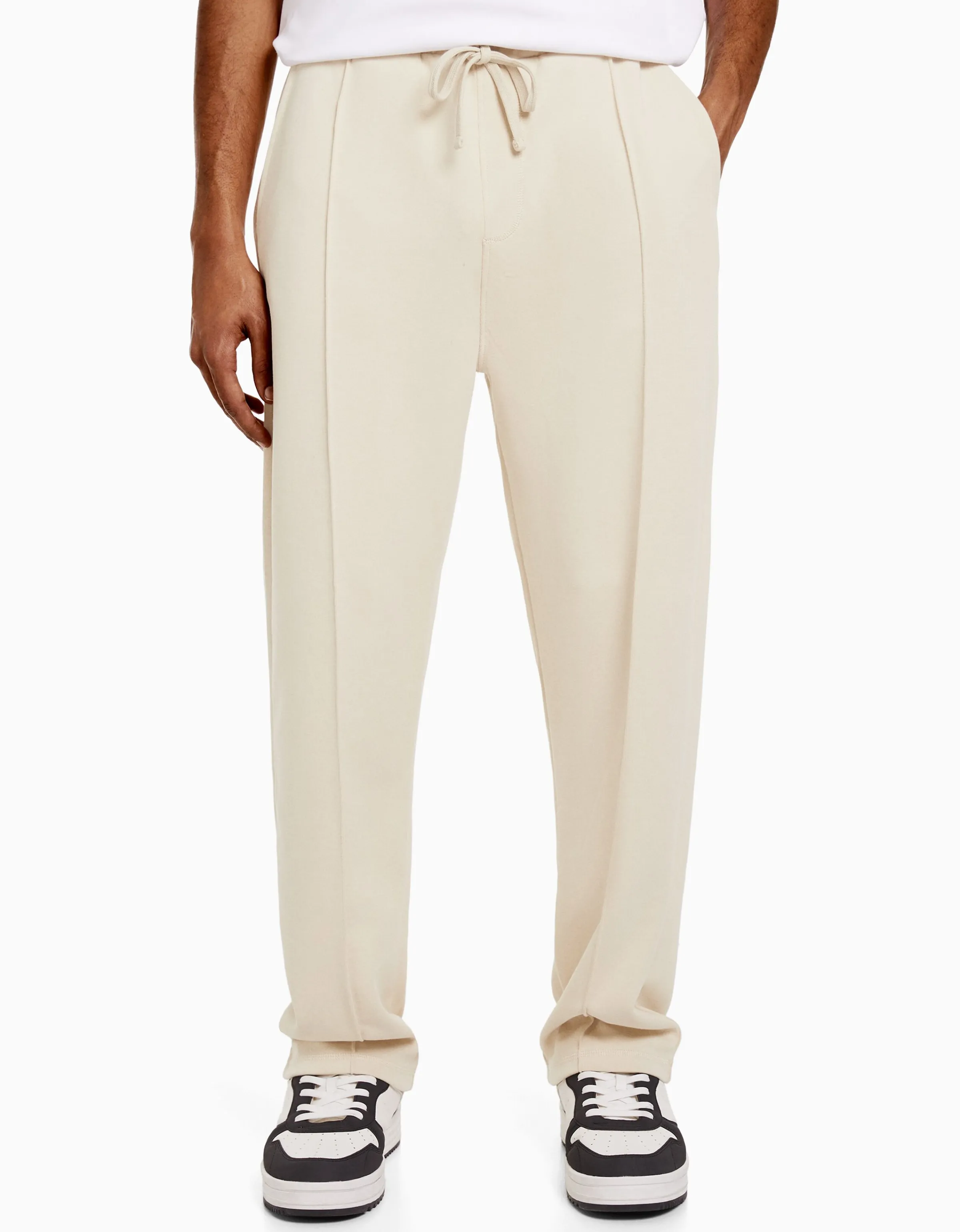 BERSHKA Pantalón wide leg Beige Cheap