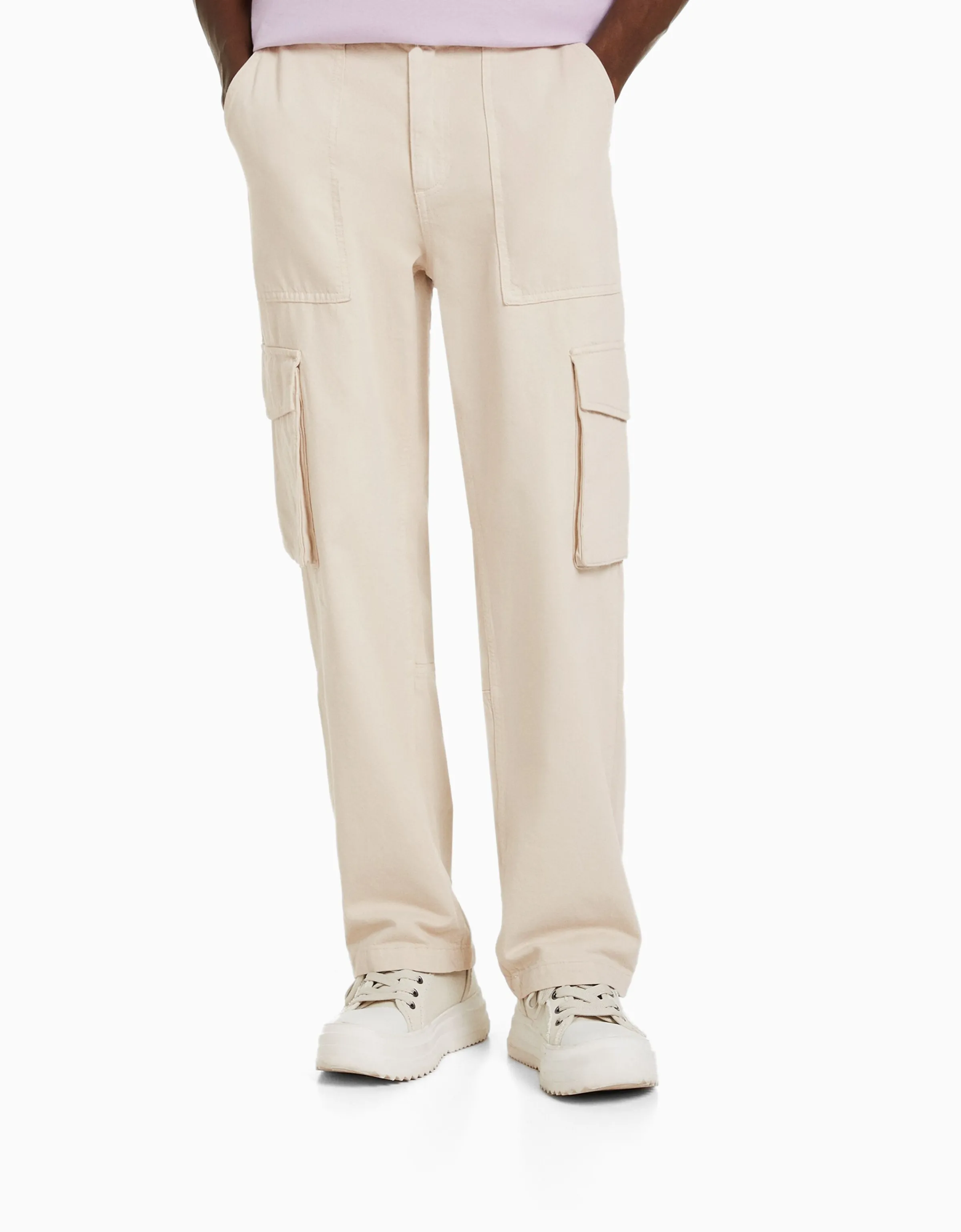 BERSHKA Pantalón wide leg cargo algodón Negro Discount