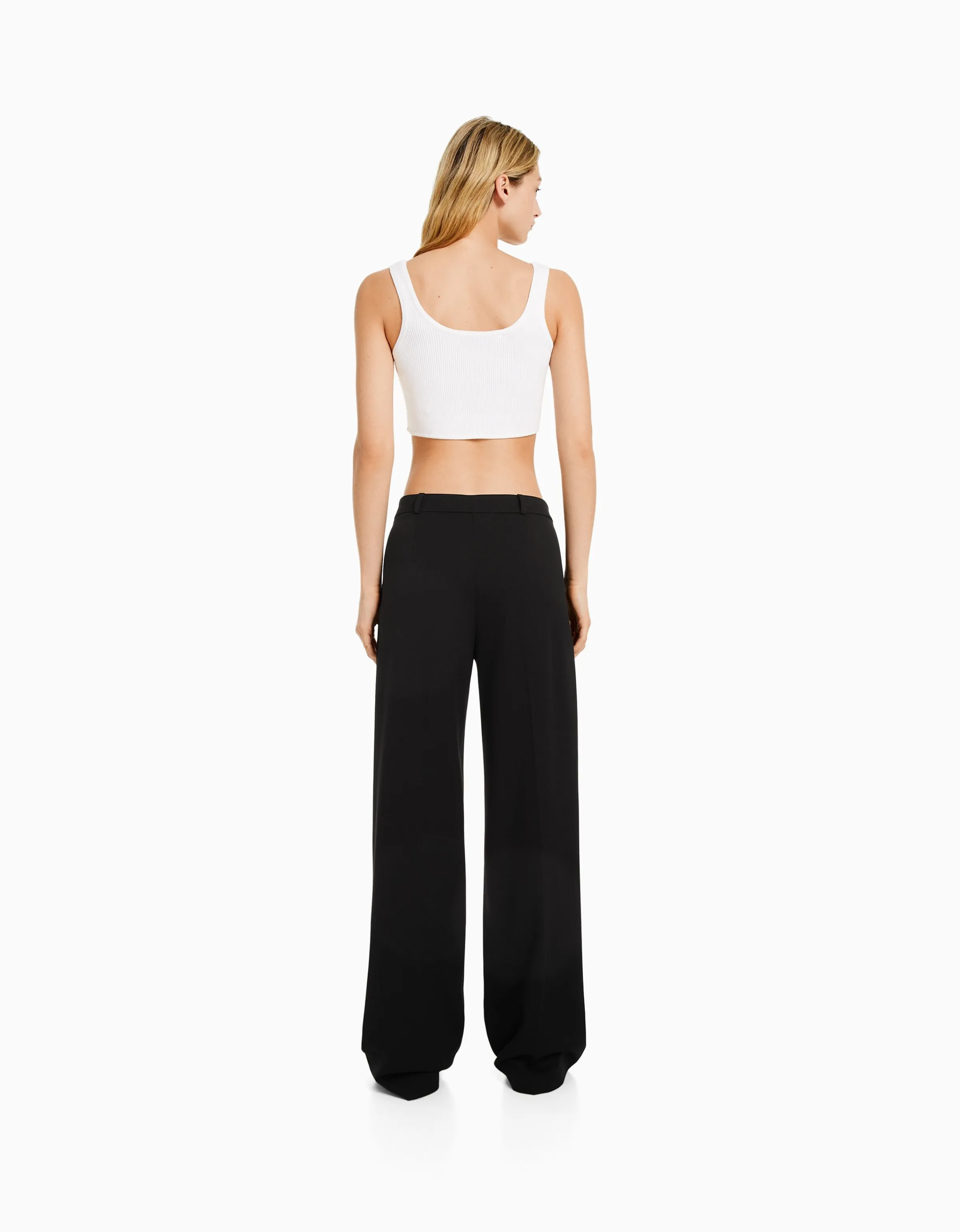 BERSHKA Pantalón wide leg tailoring trabillas Marino New