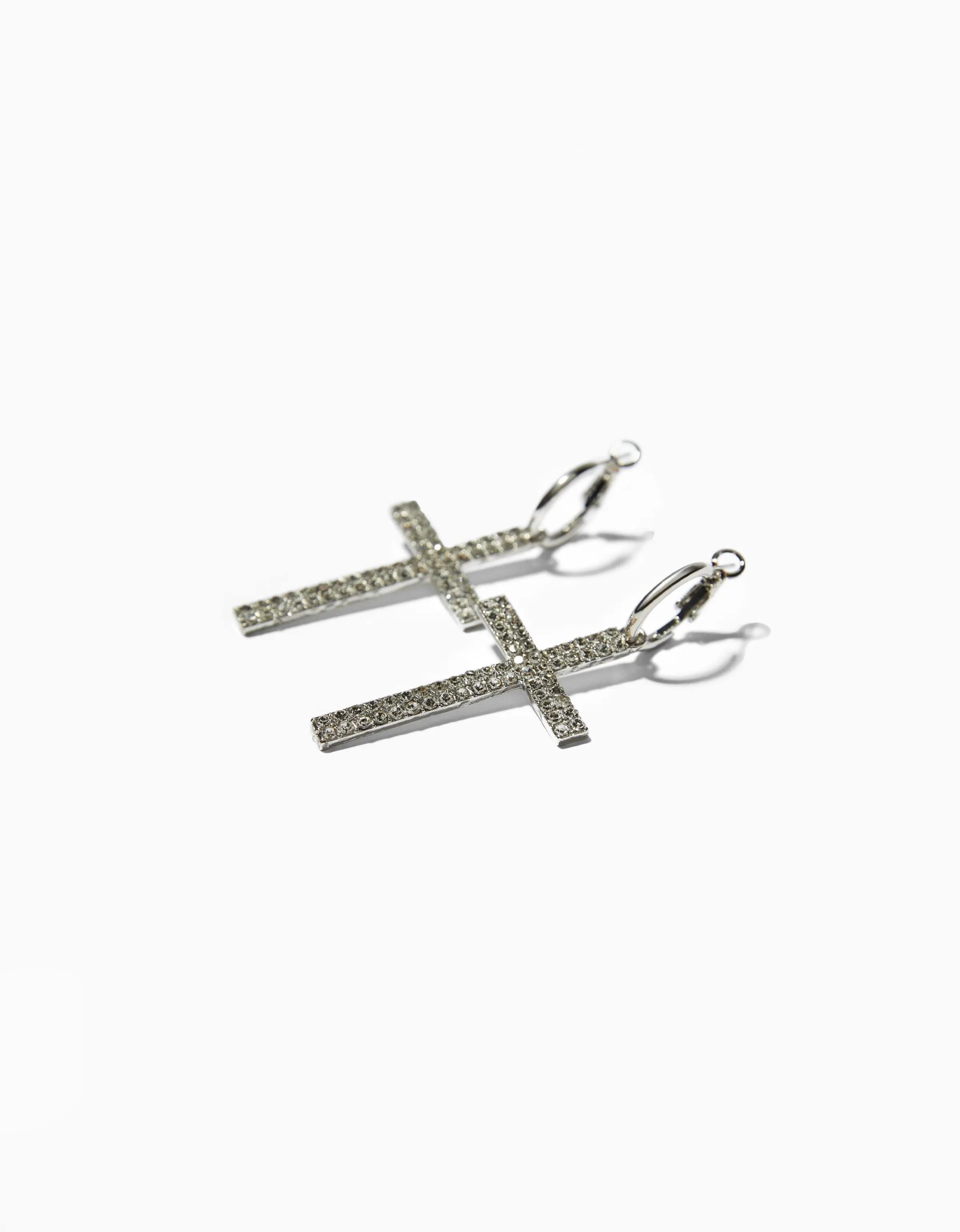 BERSHKA Pendientes cruz pedrería Plata Best Sale