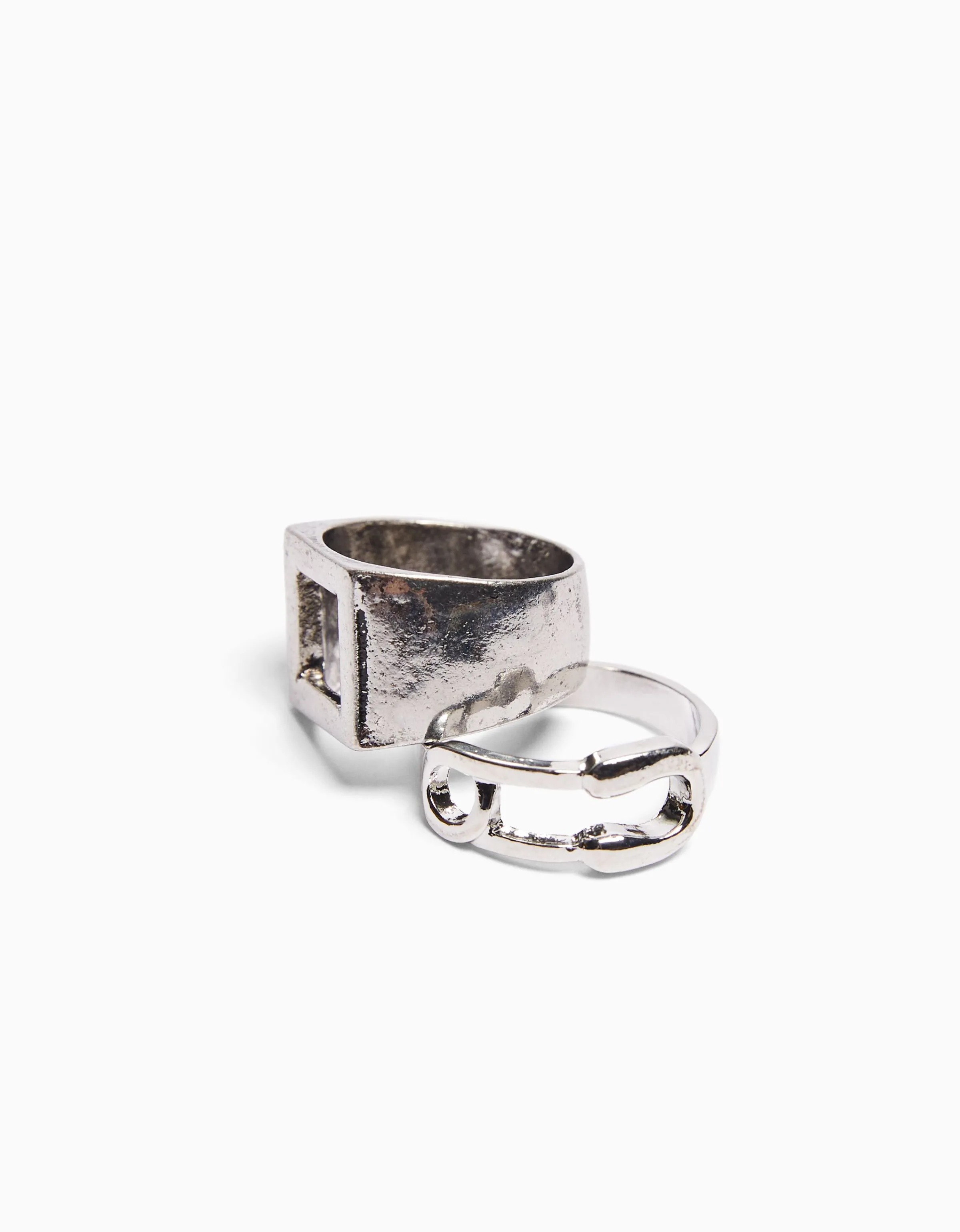 BERSHKA Set 4 anillos candado cadena Plata Cheap