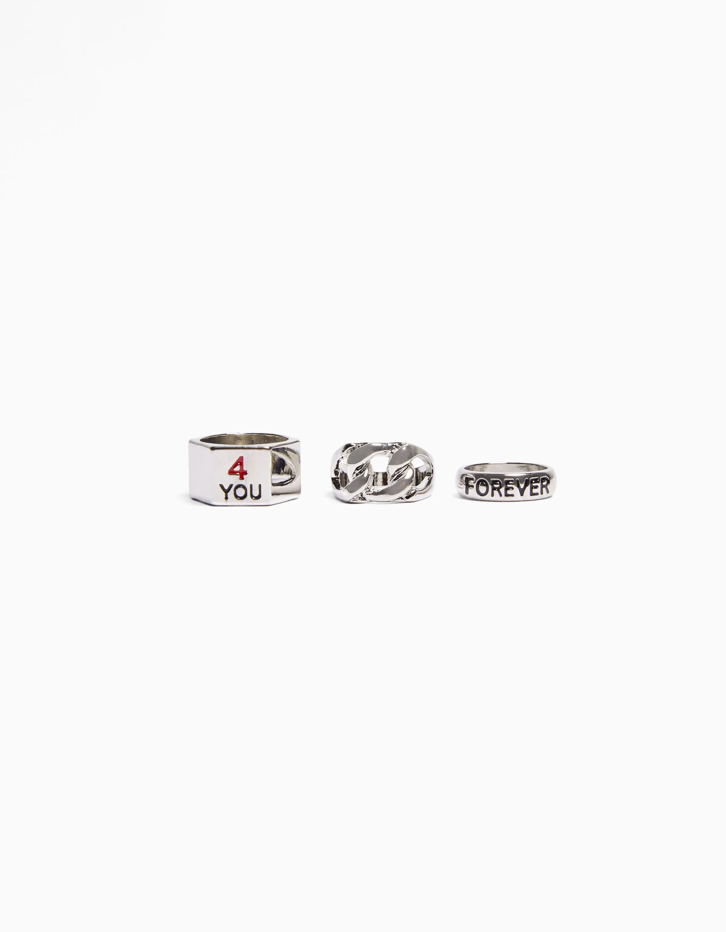 BERSHKA Set 3 anillos love Plata Best Sale