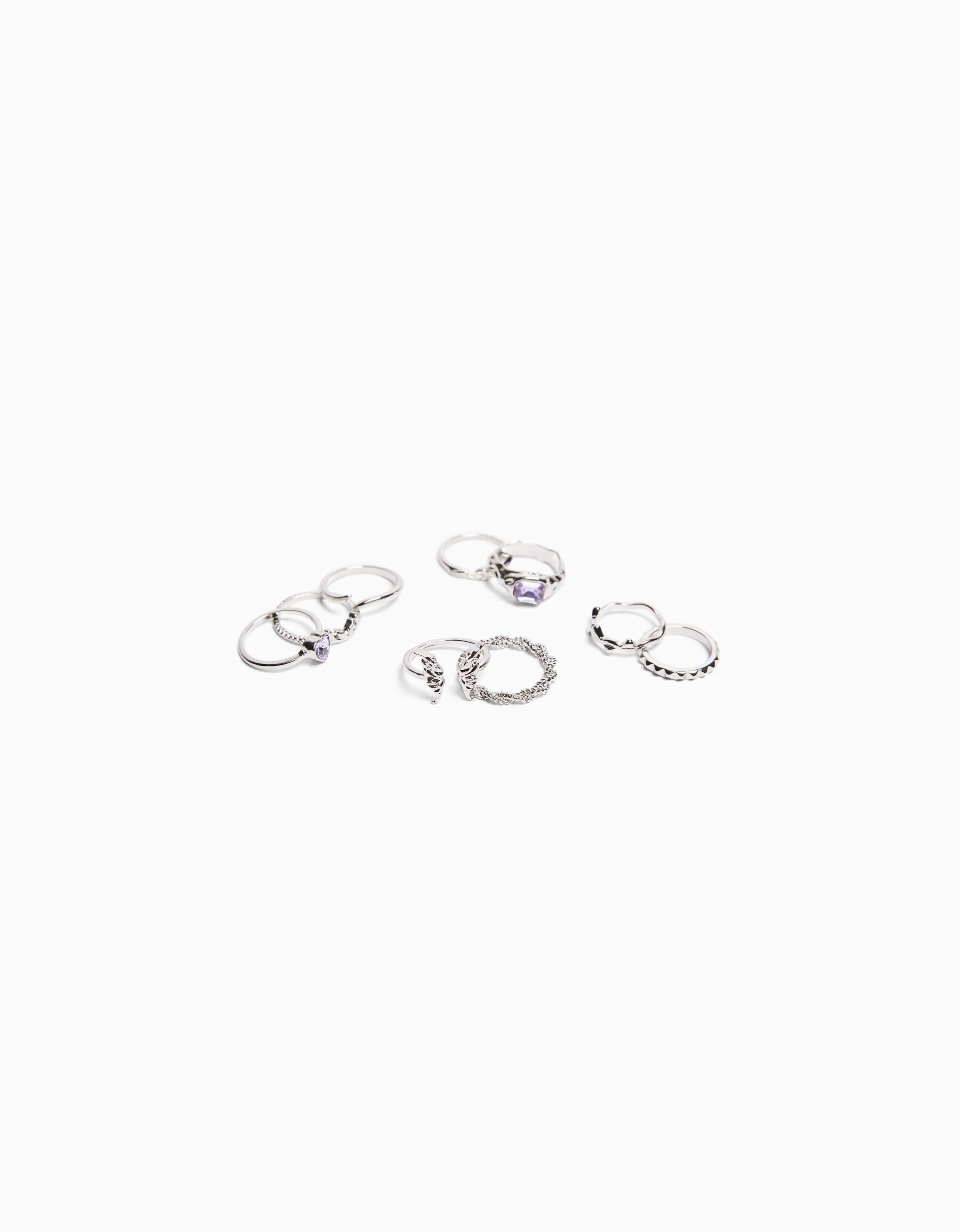 BERSHKA Set 9 anillos pedrería Plata Discount
