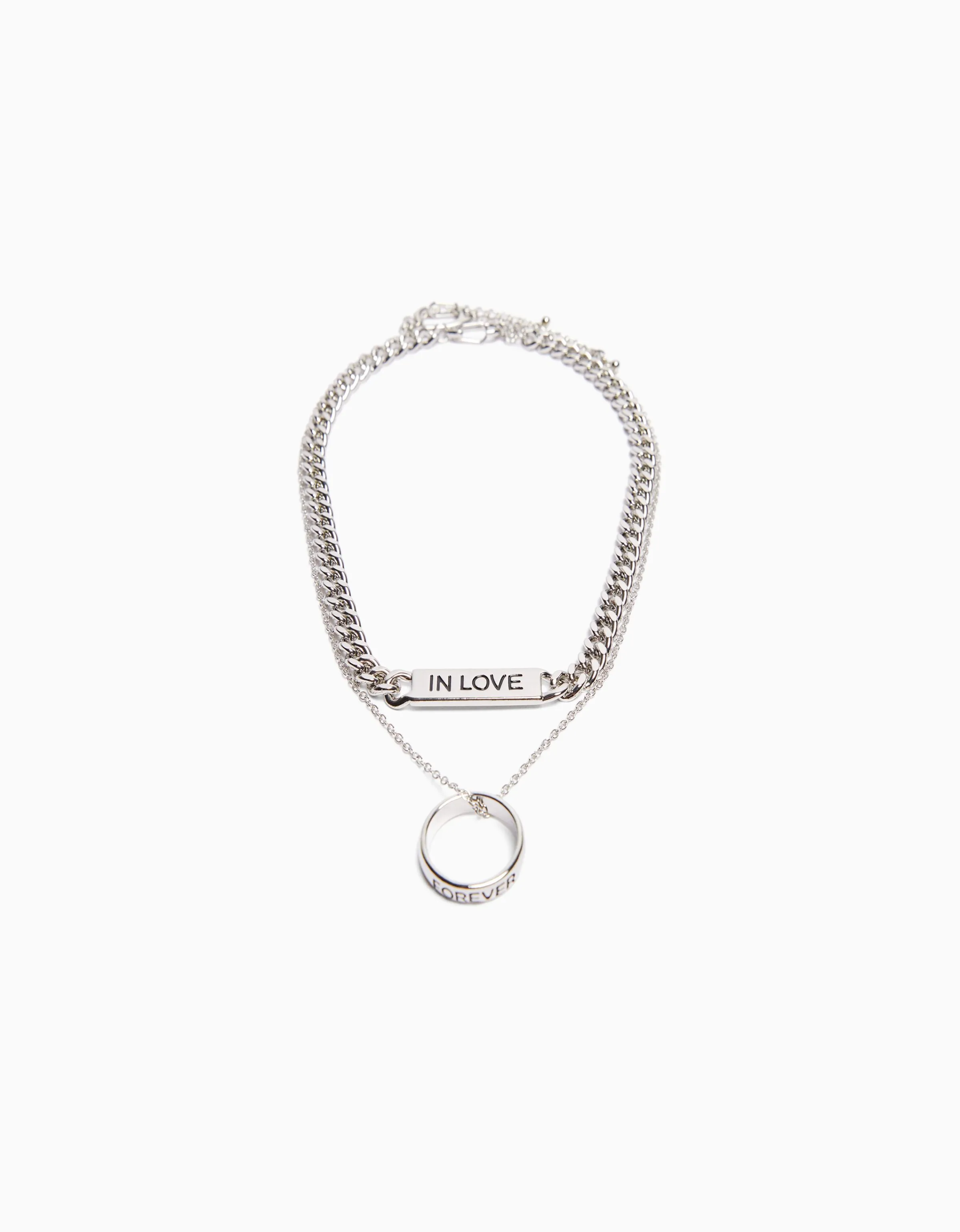BERSHKA Set 2 collares anillo Plata Best Sale