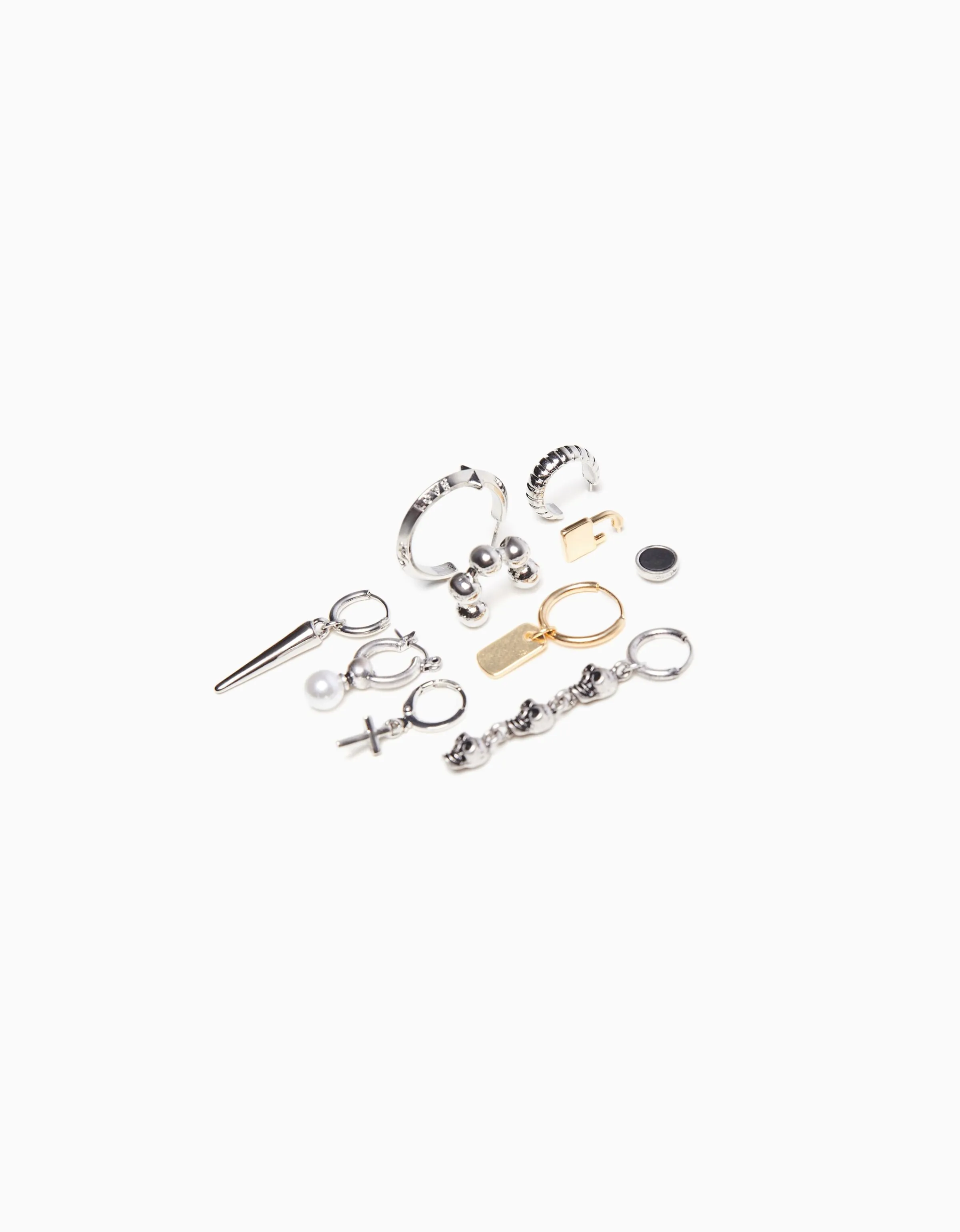 BERSHKA Set 10 pendientes cruz Plata Shop