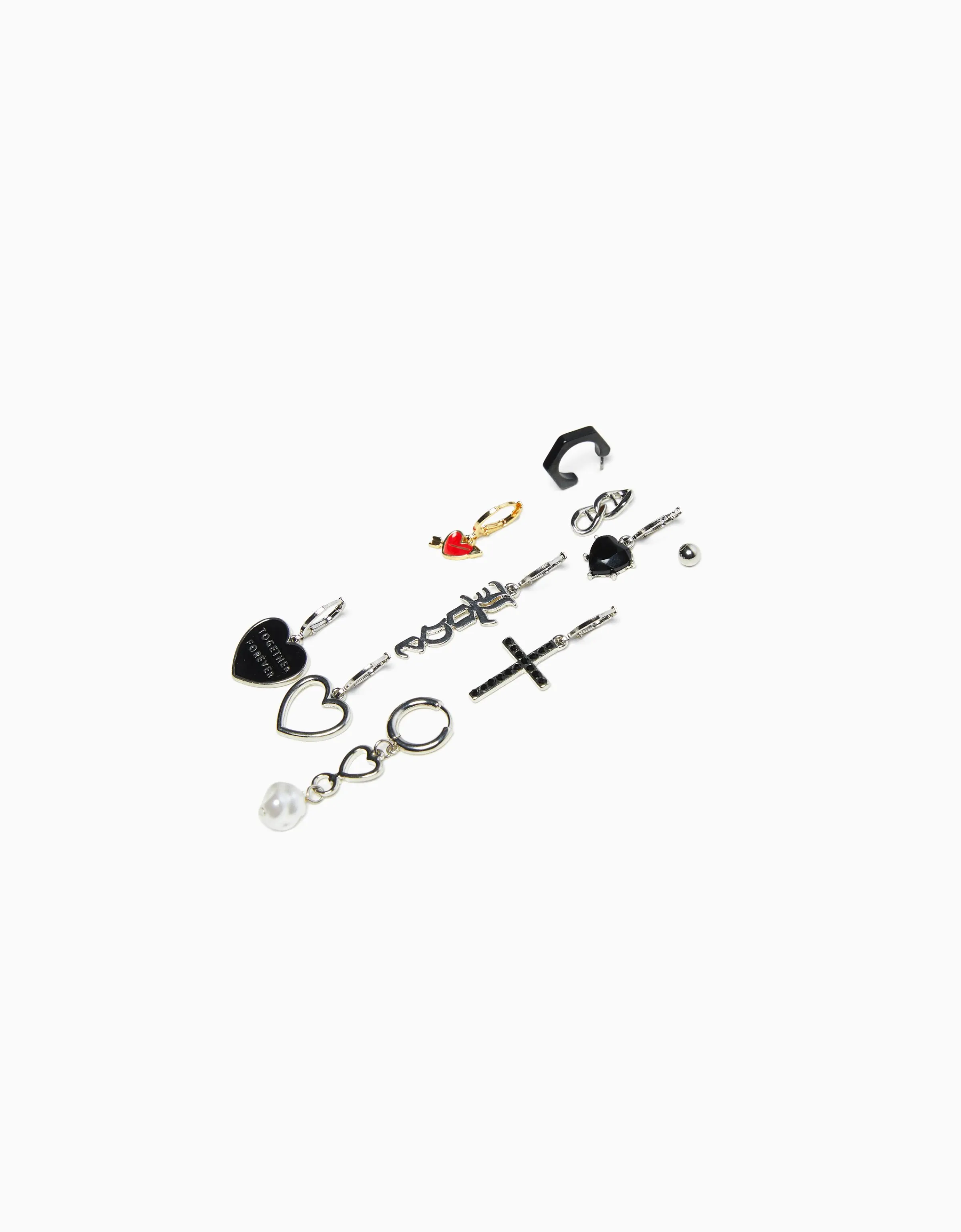 BERSHKA Set 10 pendientes love Plata Cheap