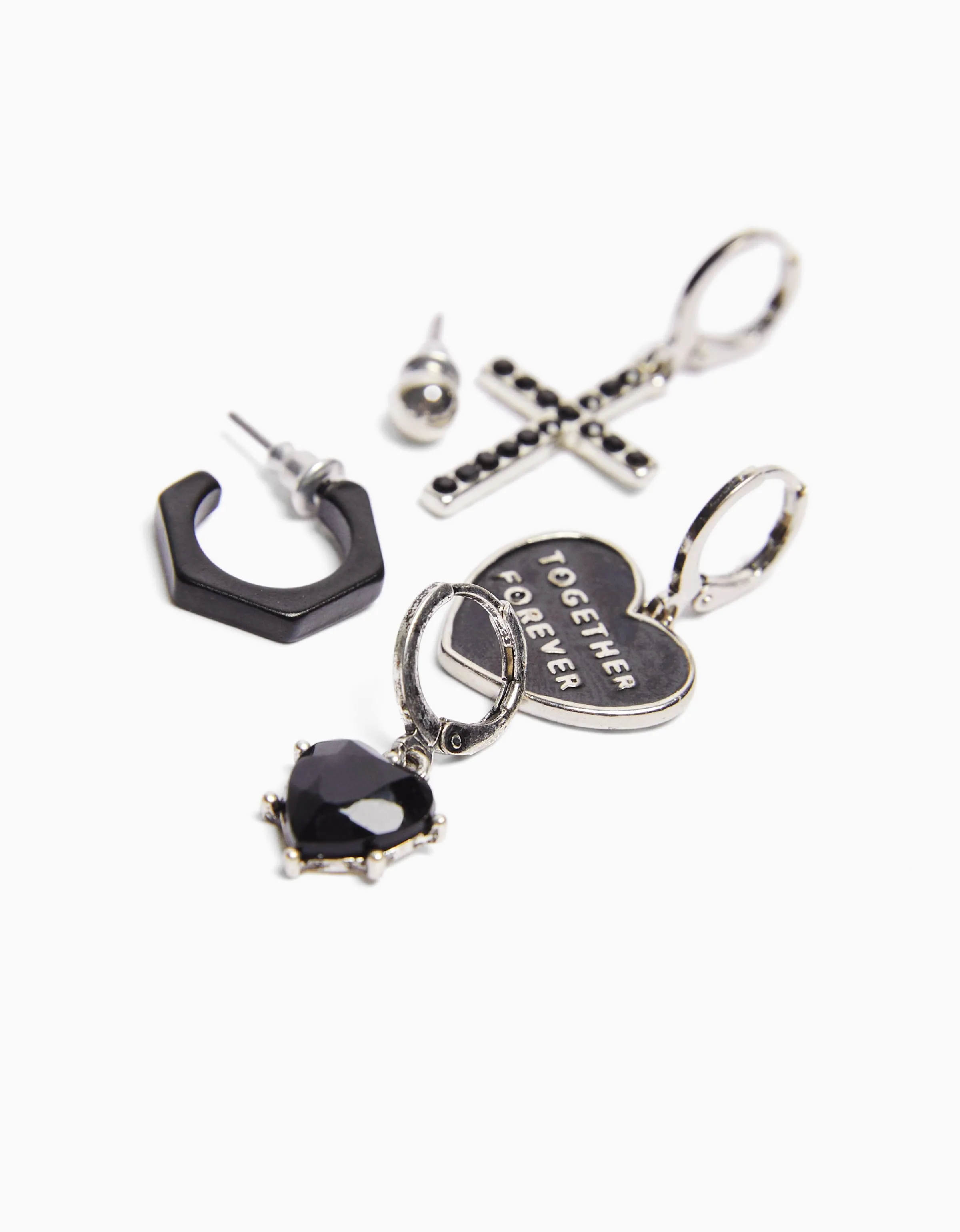 BERSHKA Set 10 pendientes love Plata Cheap