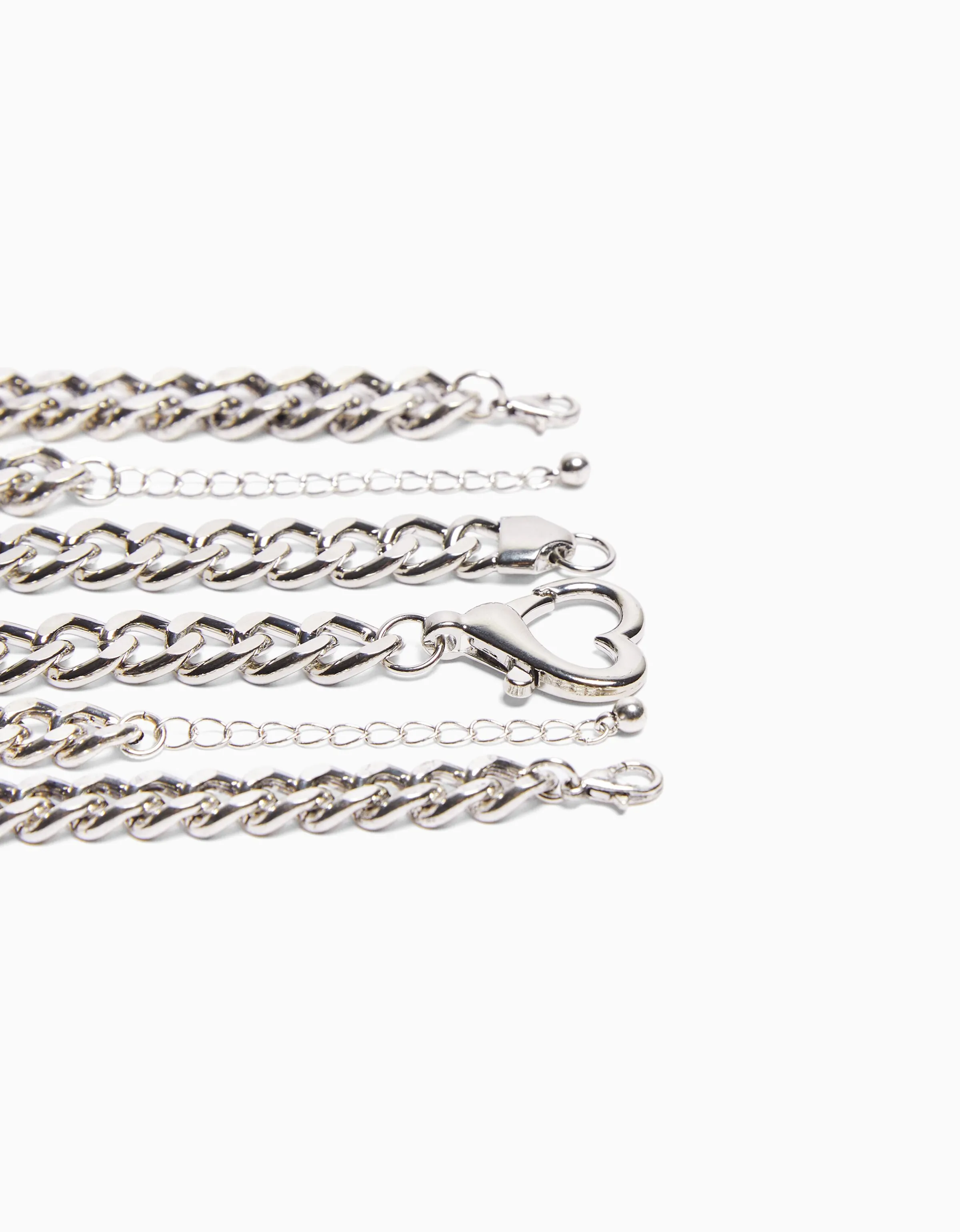 BERSHKA Set 3 pulseras cadenas Plata New