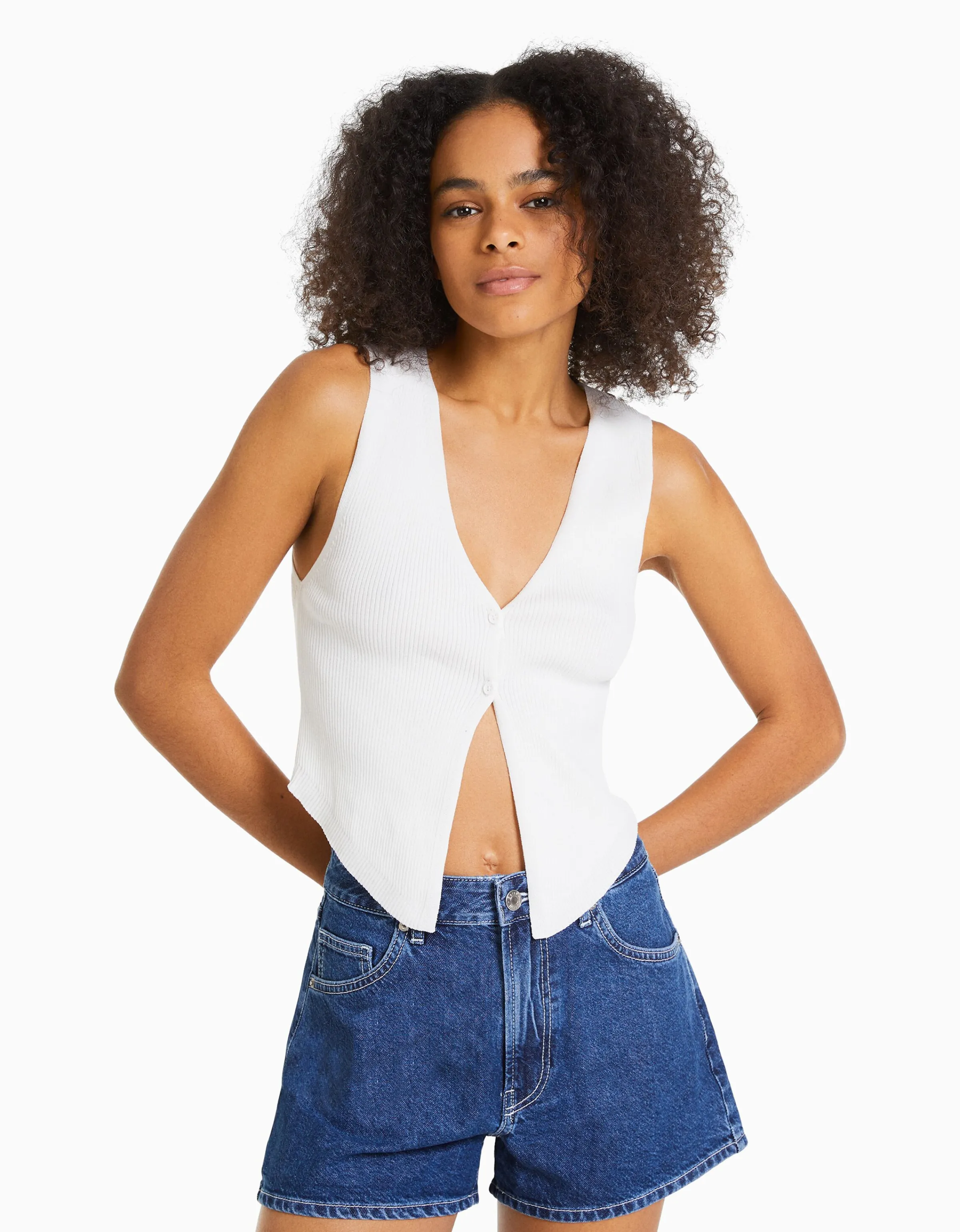 BERSHKA Short denim mom Azul Best