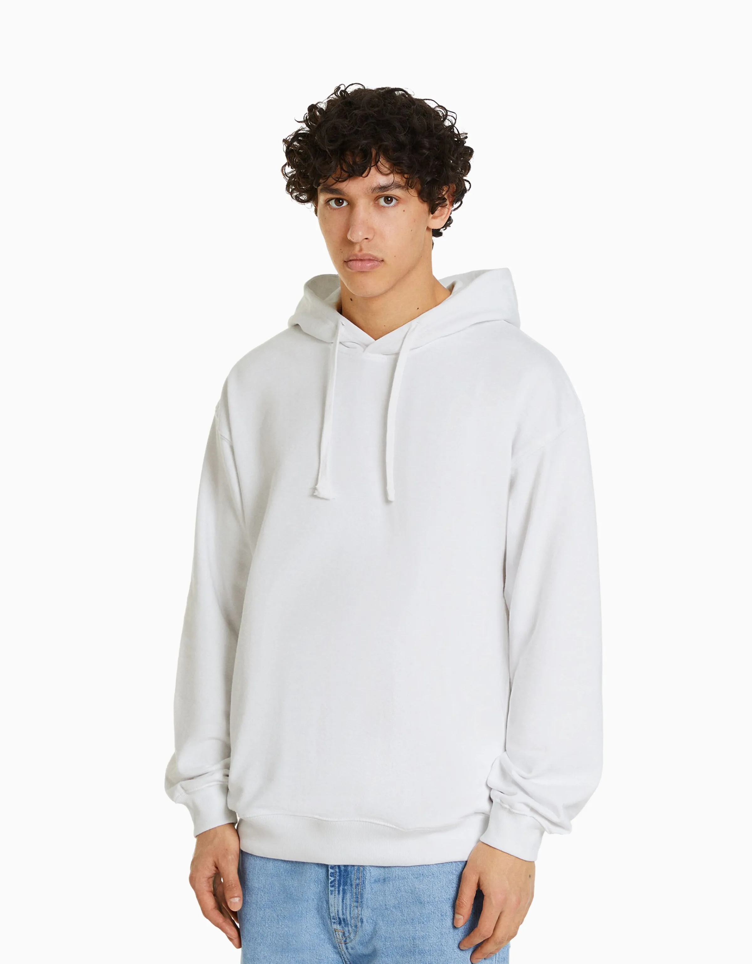 BERSHKA Sudadera capucha Blanco Cheap
