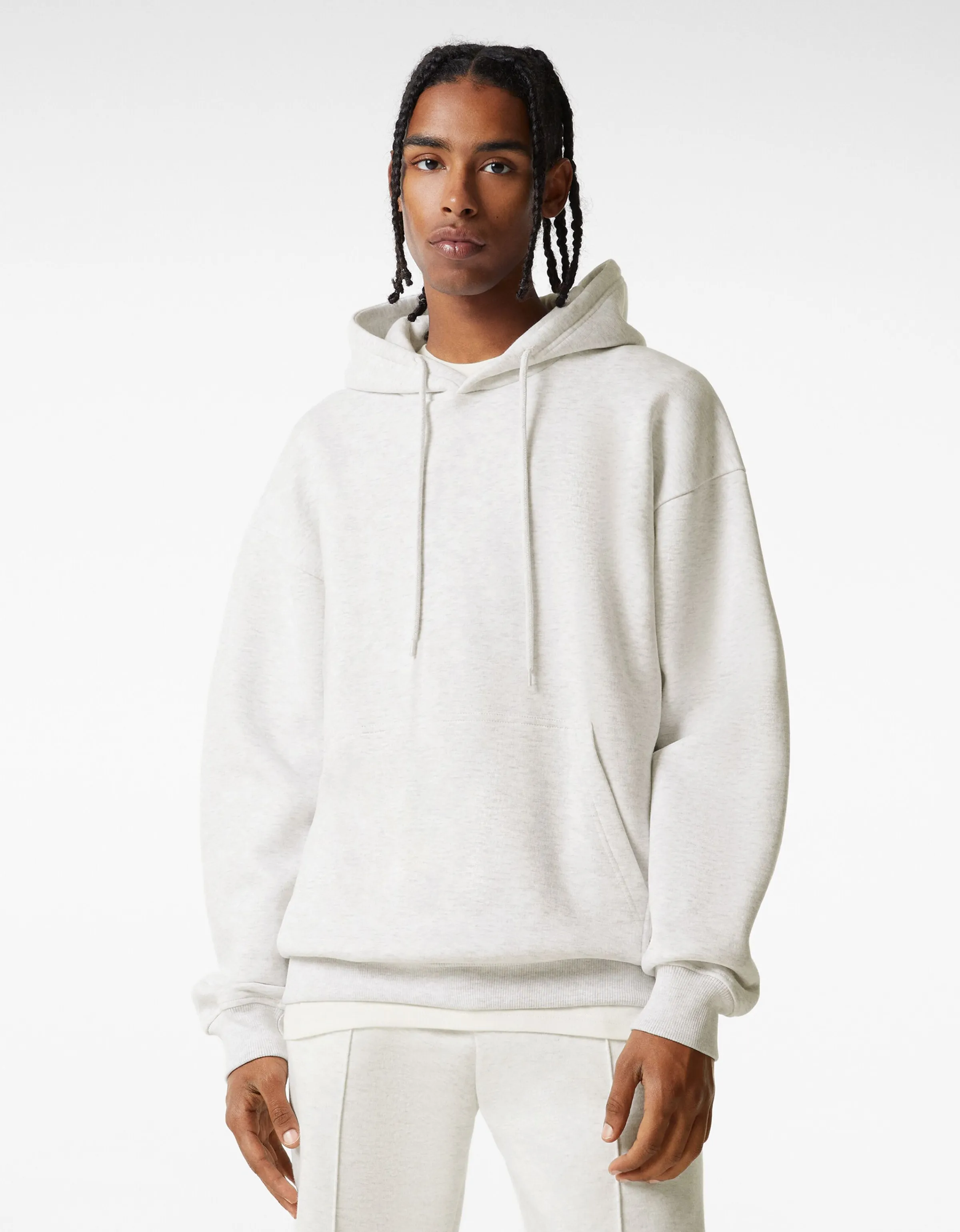 BERSHKA Sudadera capucha oversize Gris Clearance