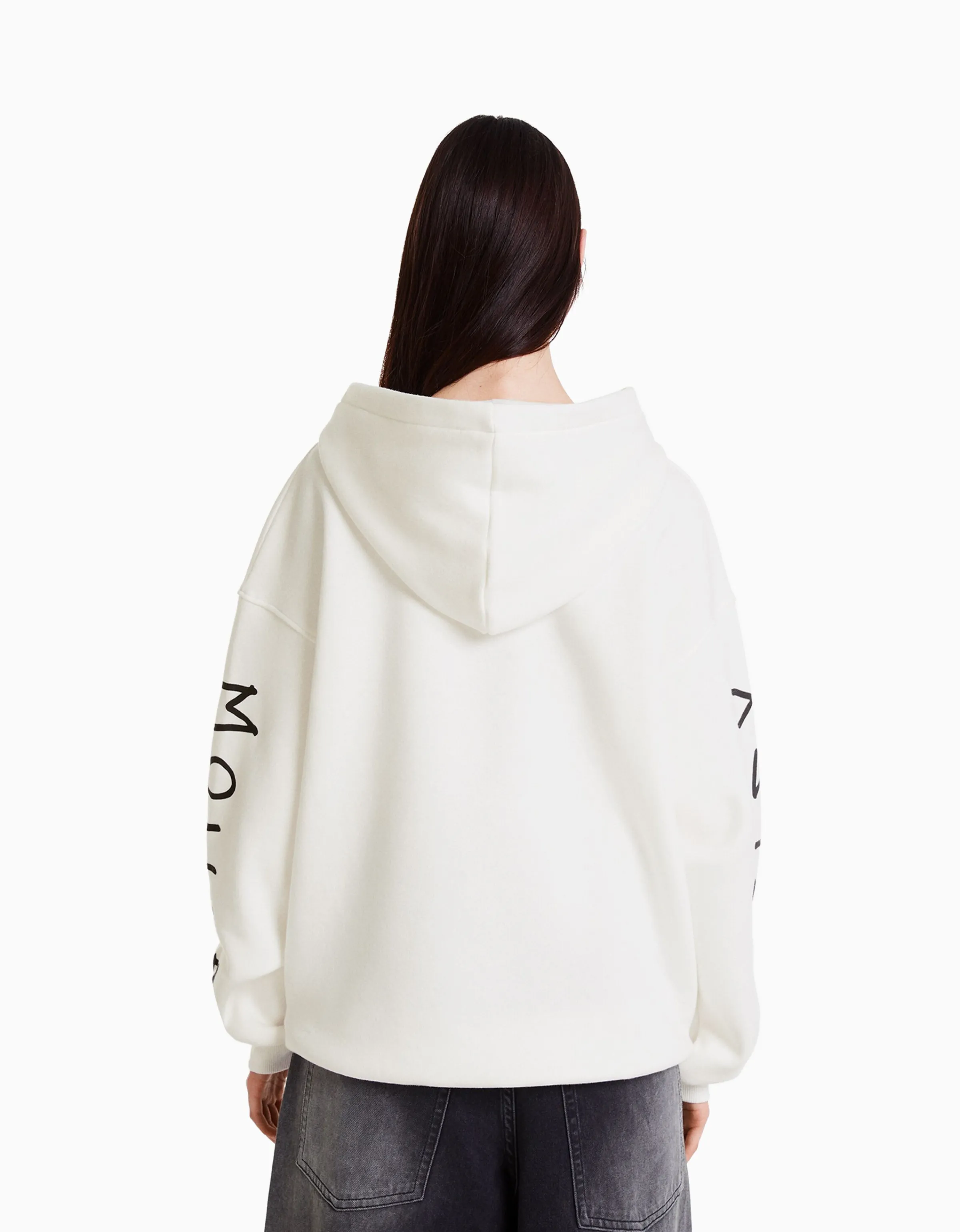 BERSHKA Sudadera capucha print Mickey Blanco roto Clearance