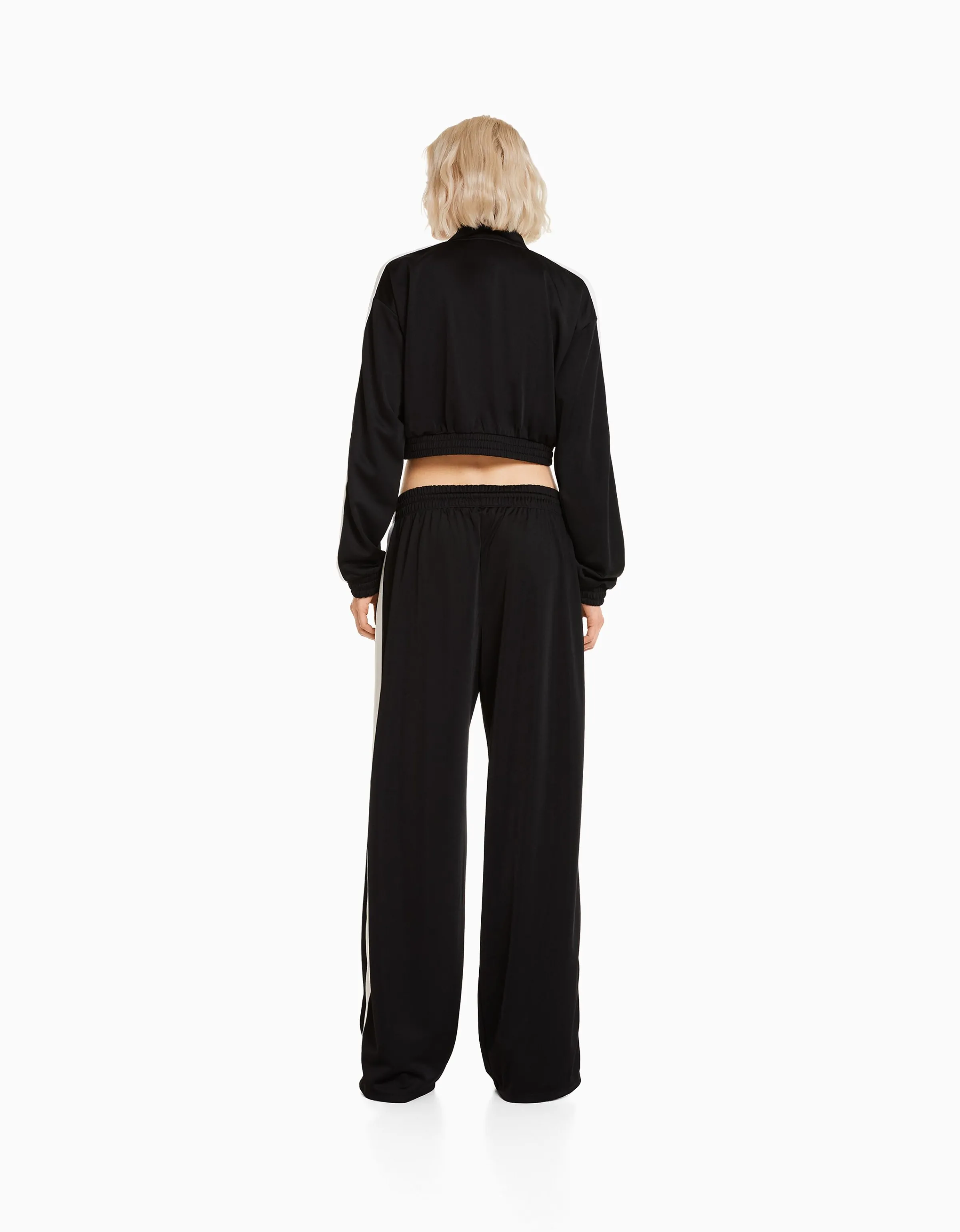 BERSHKA Sudadera cremallera banda lateral Negro Discount