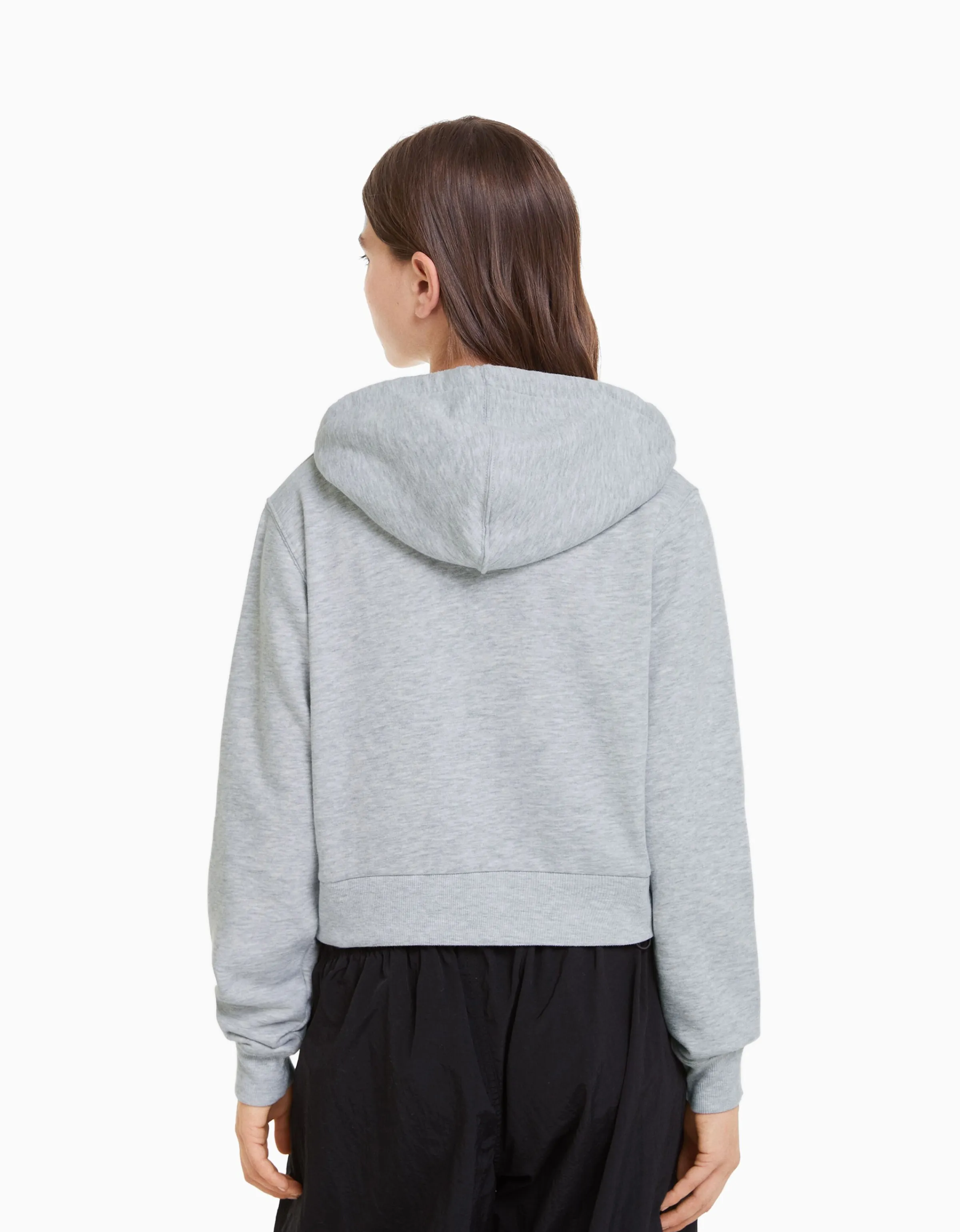 BERSHKA Sudadera cremallera capucha cropped Gris Fashion