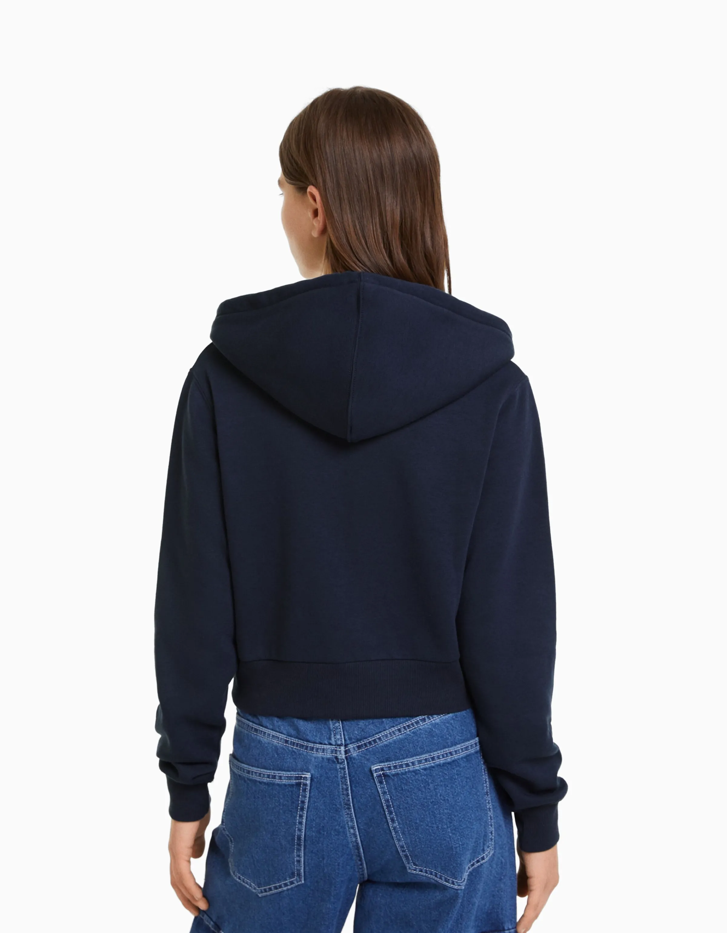 BERSHKA Sudadera cremallera capucha cropped Marino Shop