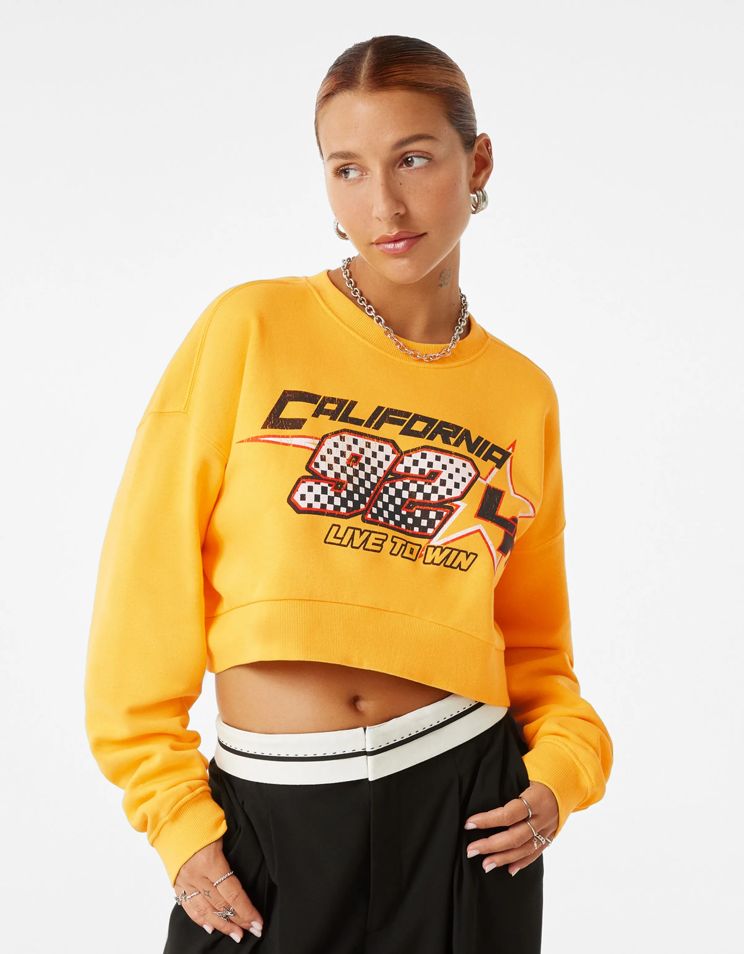 BERSHKA Sudadera cropped print Verde New