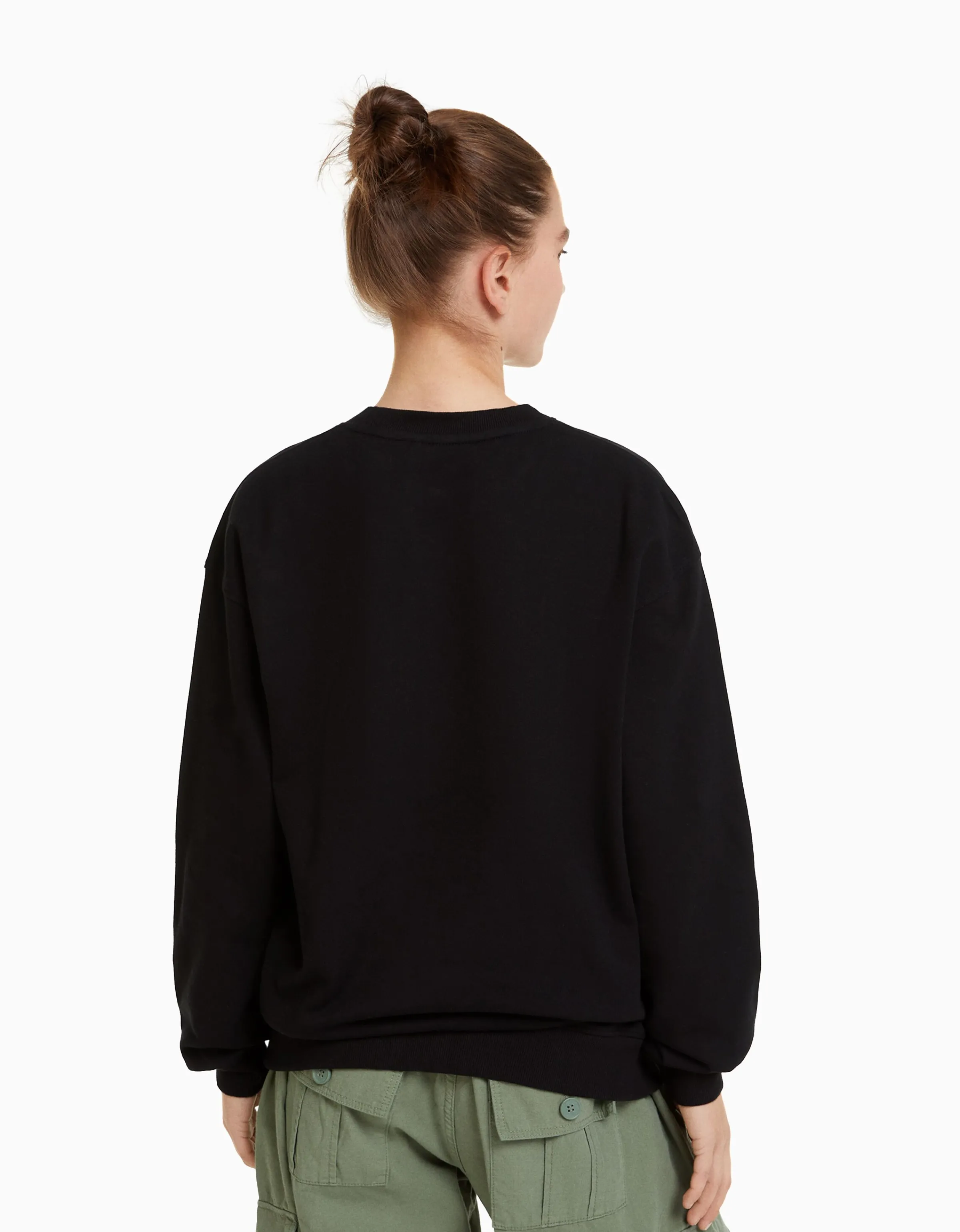 BERSHKA Sudadera cuello redondo Negro Discount